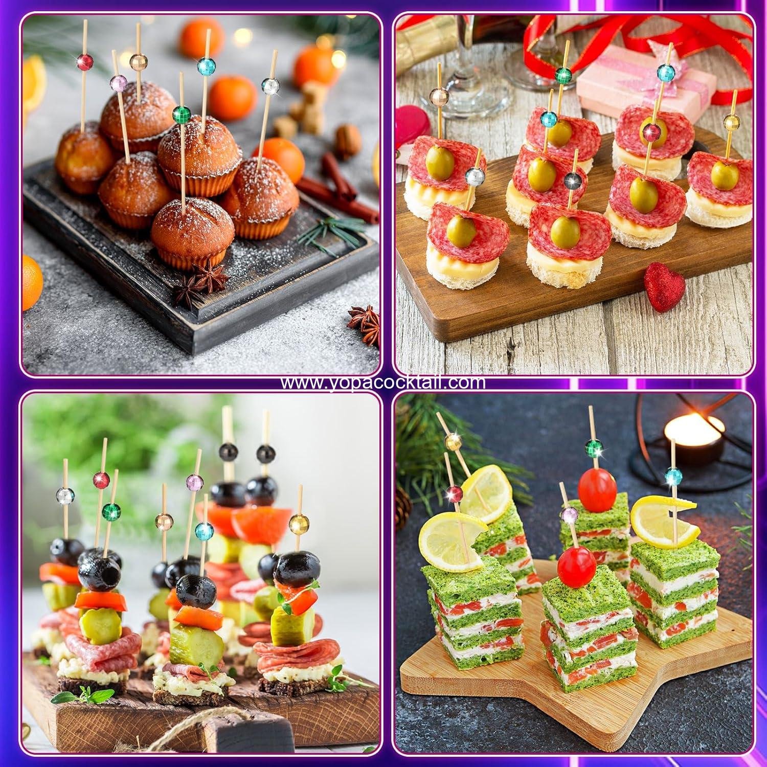 Wholesale 200 Pcs Disco Ball Cocktail Picks 4.7 Inch Colorful Decor Toothpicks for Appetizers and Drinks, Bamboo Skewers for Fruit and Charcuterie, Summer 70s Theme Party Supplier