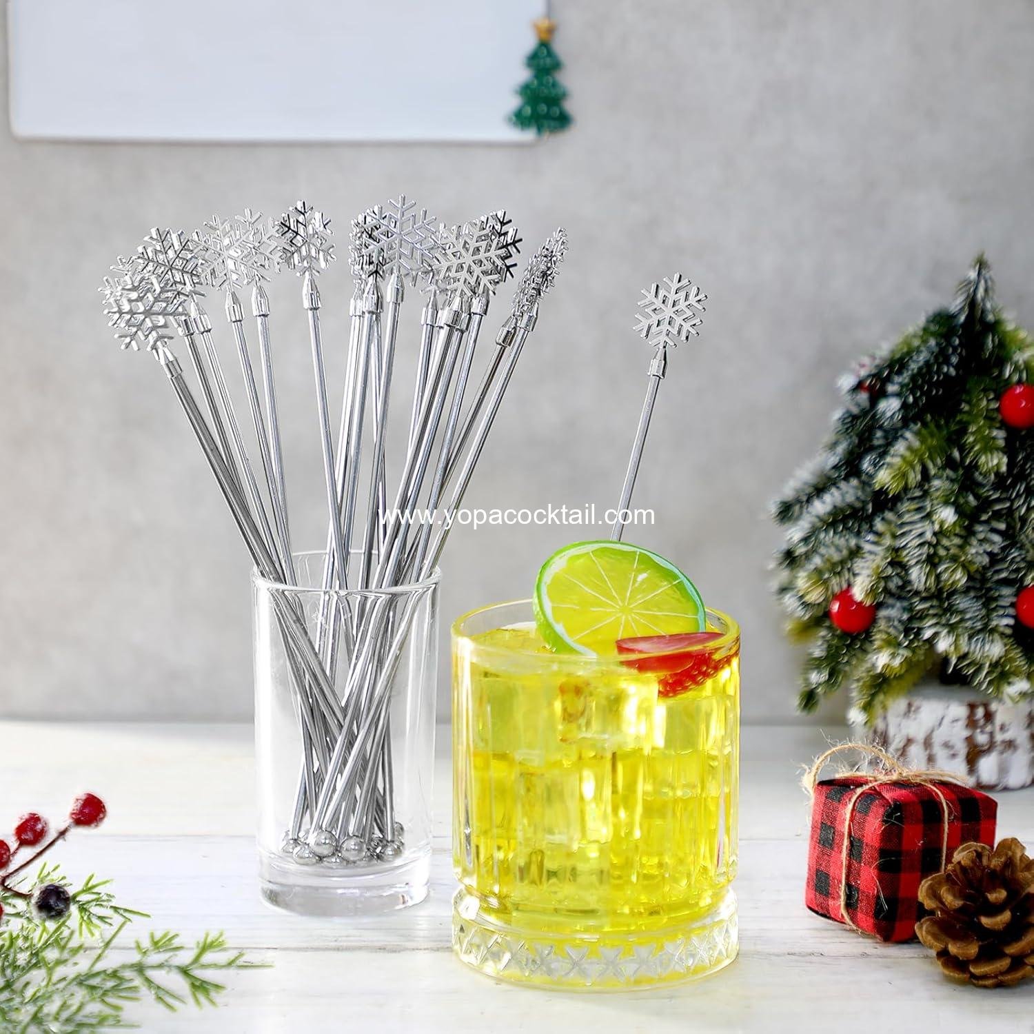 Wholesale 10 Pack Christmas Snowflake Drink Stirrers 7.9 Inch for Hot Cocoa Bar and Cocktail Supplies. Reusable Metal Swizzle Sticks for Winter Coffee and Xmas Party Decor Supplier.