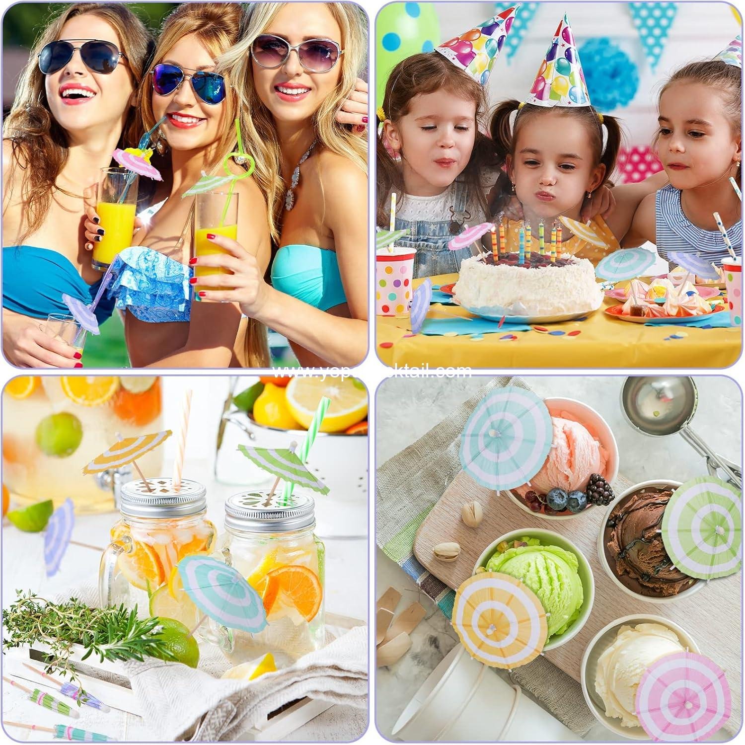 Wholesale 150 Pieces Cocktail Umbrellas with Toothpicks for Summer Decor, Hawaiian Cupcake Toppers, and Party Decorations (Circular Stripes Style) Supplier Wholesale 150 Pieces Cocktail Umbrellas with Toothpicks for Summer Decor, Hawaiian Cupcake Toppers, and Party Decorations (Circular Stripes Style) Supplier