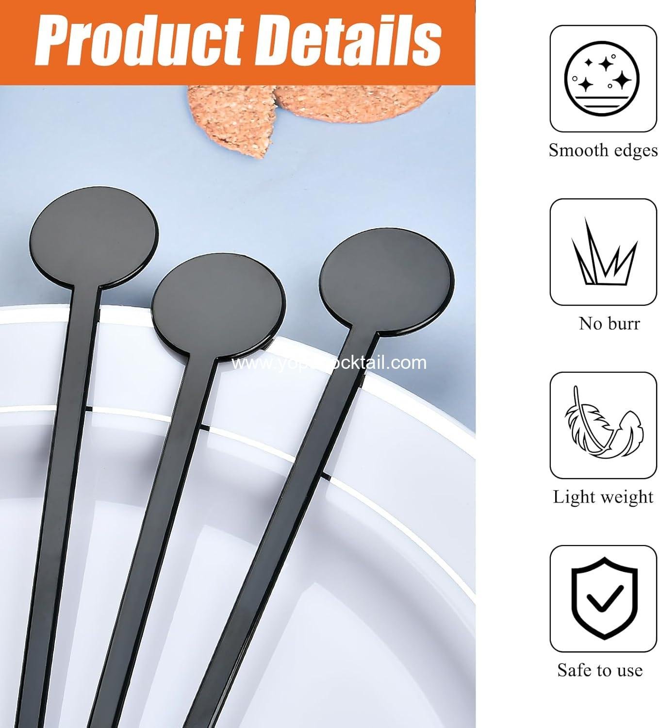 Wholesale 240Pcs 7-Inch Disposable Plastic Drink Stirrers with Disc Top for Cocktails, Bar Drinks, Wedding Drinks, Coffee, and Whiskey Beverages (Black) - Supplier