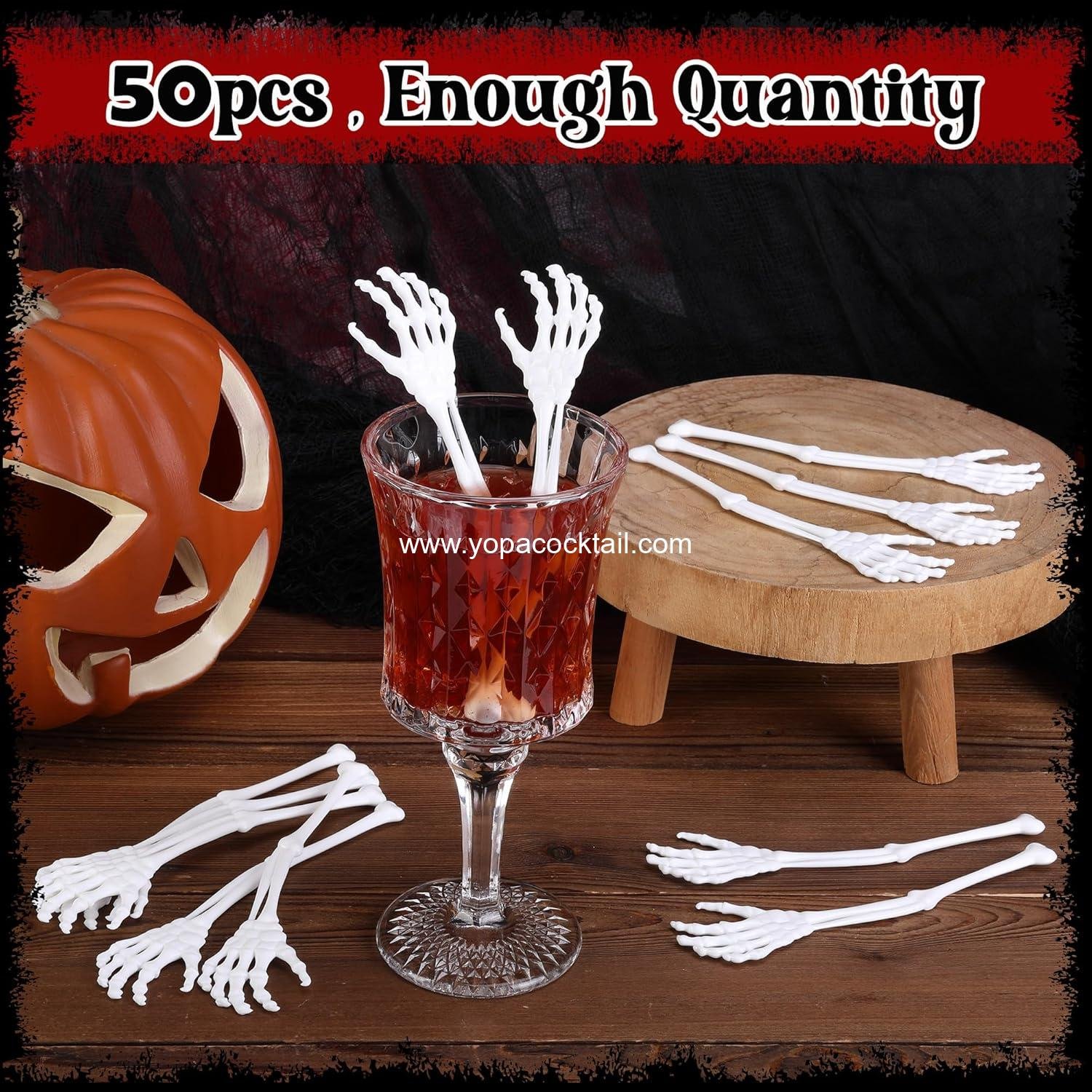Wholesale 50 Pcs 5.9''x1.5'' Halloween Skeleton Cocktail Stirrers Reusable Skeleton Hand Swizzle Sticks Plastic Drink Stirrer for Home Bar Horror Party Decorations Photo Props Supplier