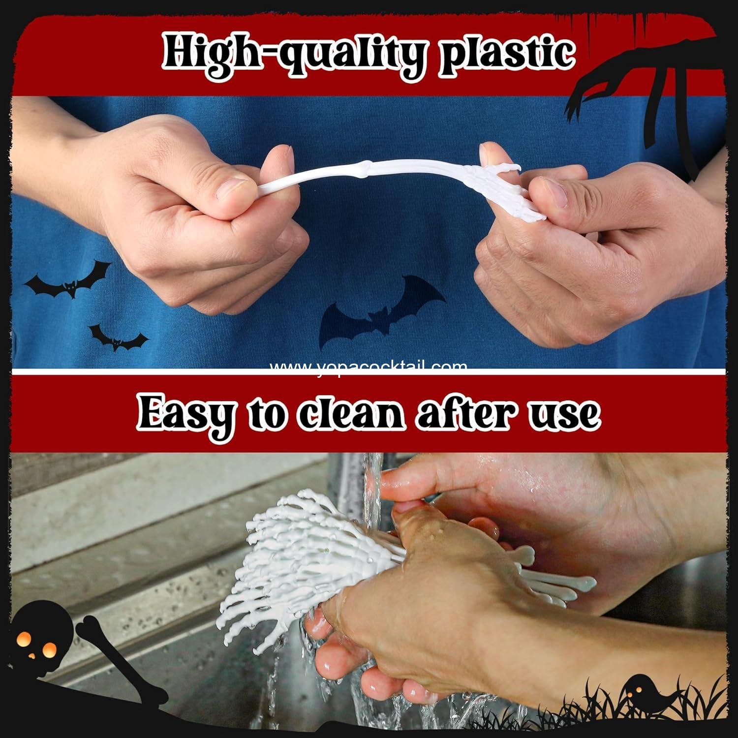 Wholesale 50 Pcs 5.9''x1.5'' Halloween Skeleton Cocktail Stirrers Reusable Skeleton Hand Swizzle Sticks Plastic Drink Stirrer for Home Bar Horror Party Decorations Photo Props Supplier