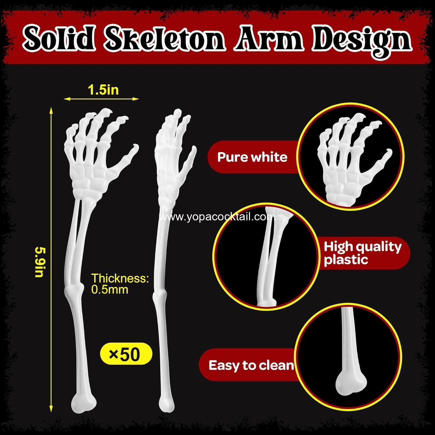 Wholesale 50 Pcs 5.9''x1.5'' Halloween Skeleton Cocktail Stirrers Reusable Skeleton Hand Swizzle Sticks Plastic Drink Stirrer for Home Bar Horror Party Decorations Photo Props Supplier
