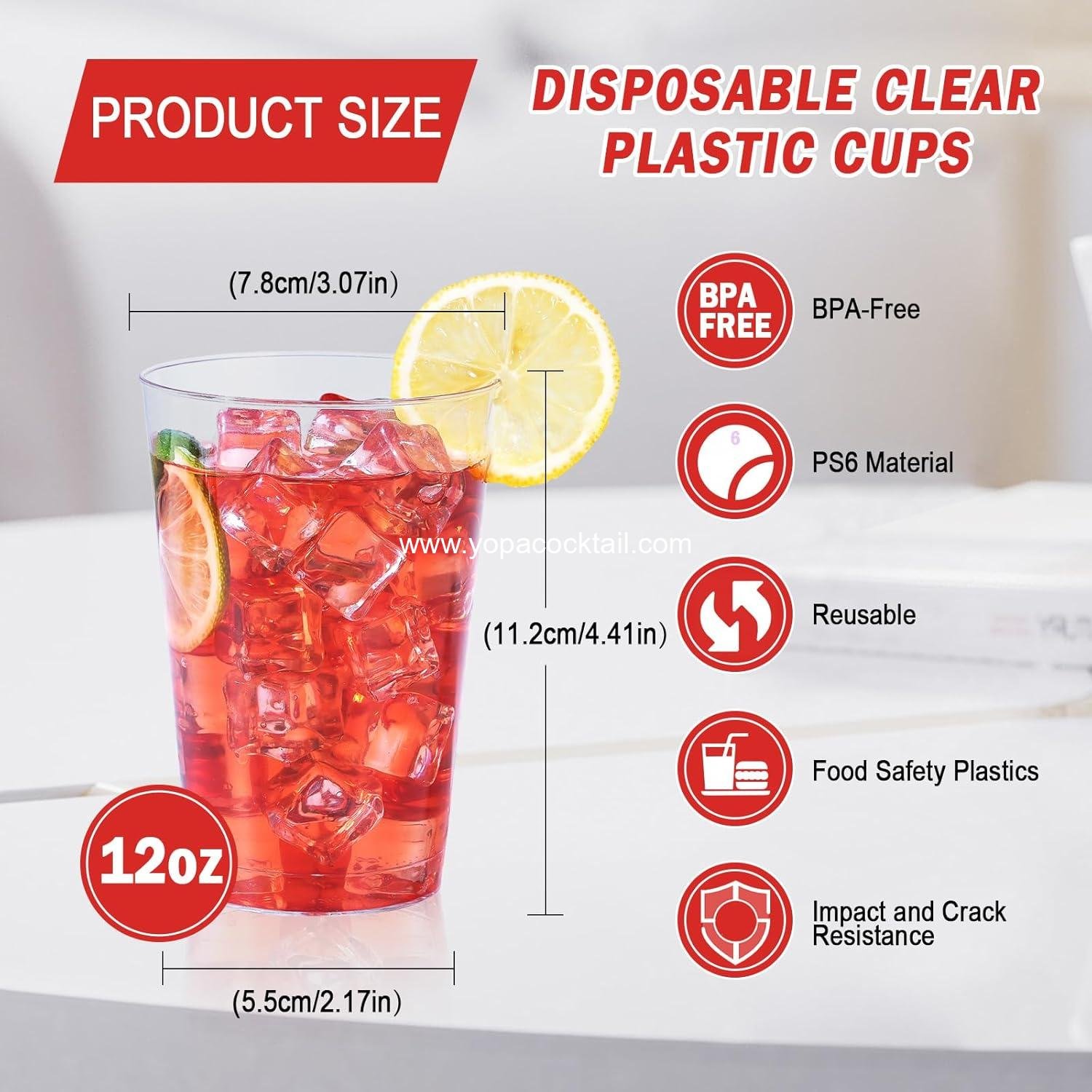Wholesale 100 Pack 12 oz Clear Plastic Cups - Disposable Wine Cups for Cocktail Parties, Polystyrene Hard Plastic with Higher Heat Resistance, Supplier