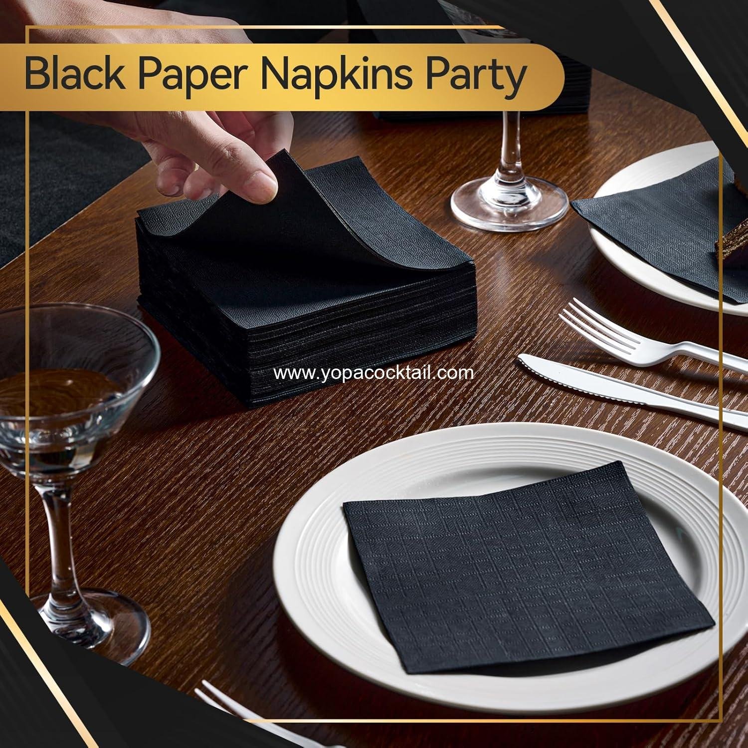 Wholesale 1000 Pack Black Cocktail Napkins, Elegant 3-Ply Disposable Beverage Napkins 4.9