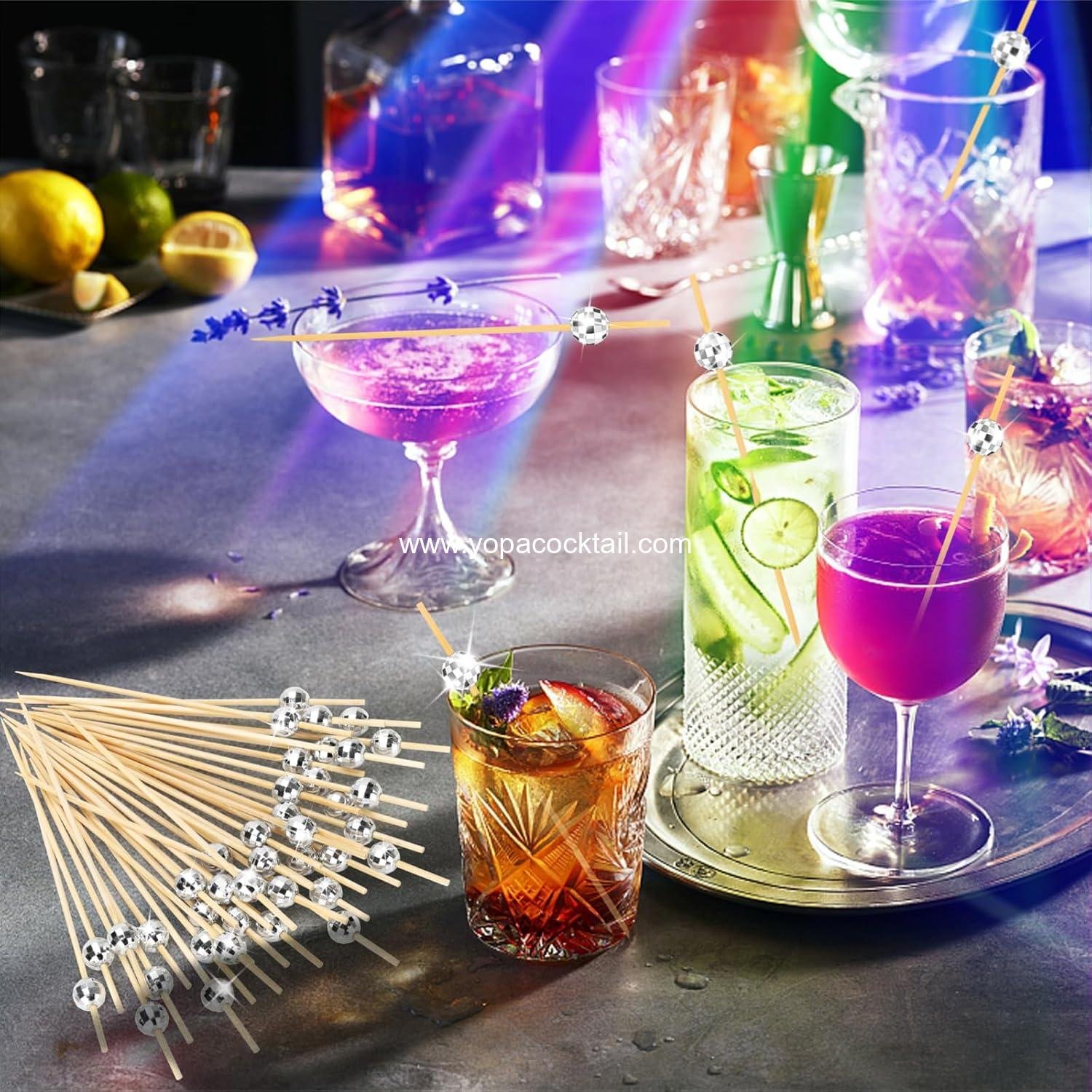 Wholesale Disco Ball Cocktail Picks for Appetizers, 4.7-Inch Silver Wooden Skewers for Drinks and Party Decorations, 100 Pieces, Supplier