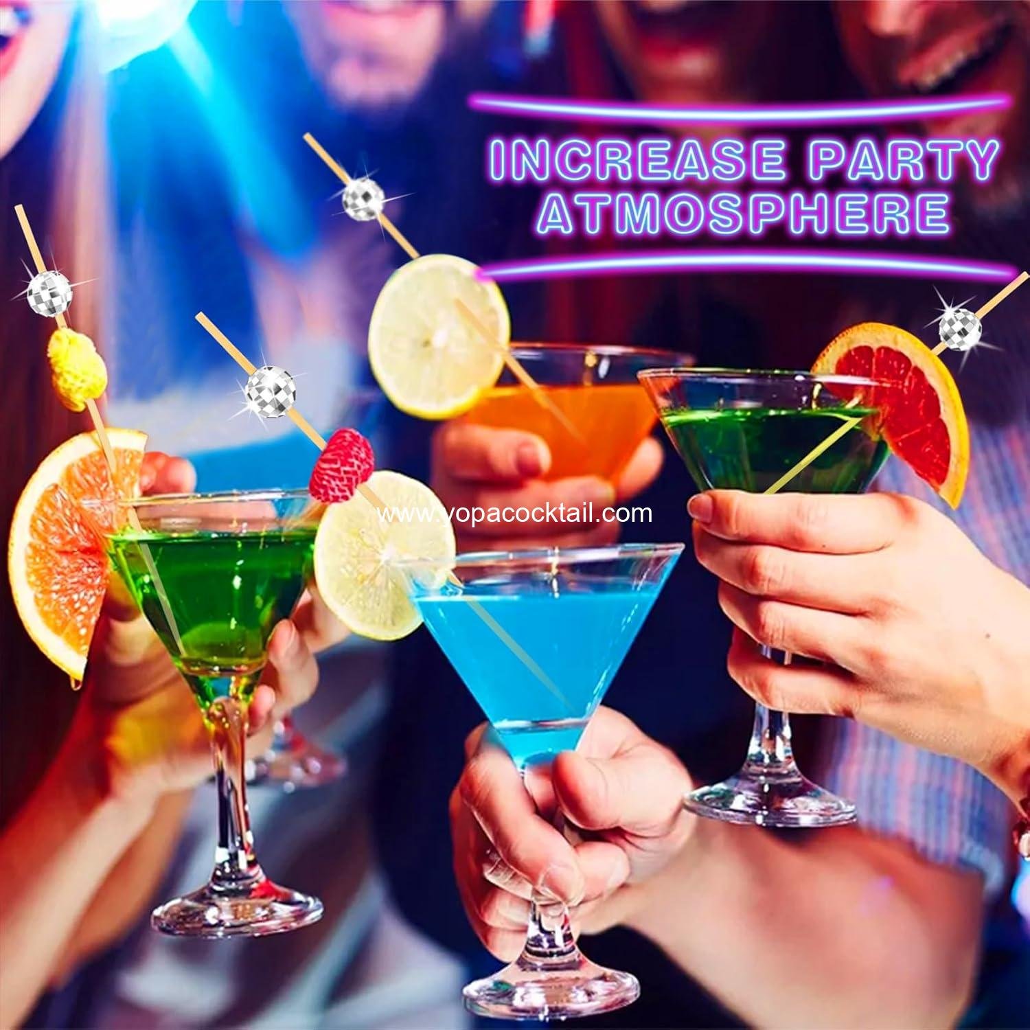 Wholesale Disco Ball Cocktail Picks for Appetizers, 4.7-Inch Silver Wooden Skewers for Drinks and Party Decorations, 100 Pieces, Supplier