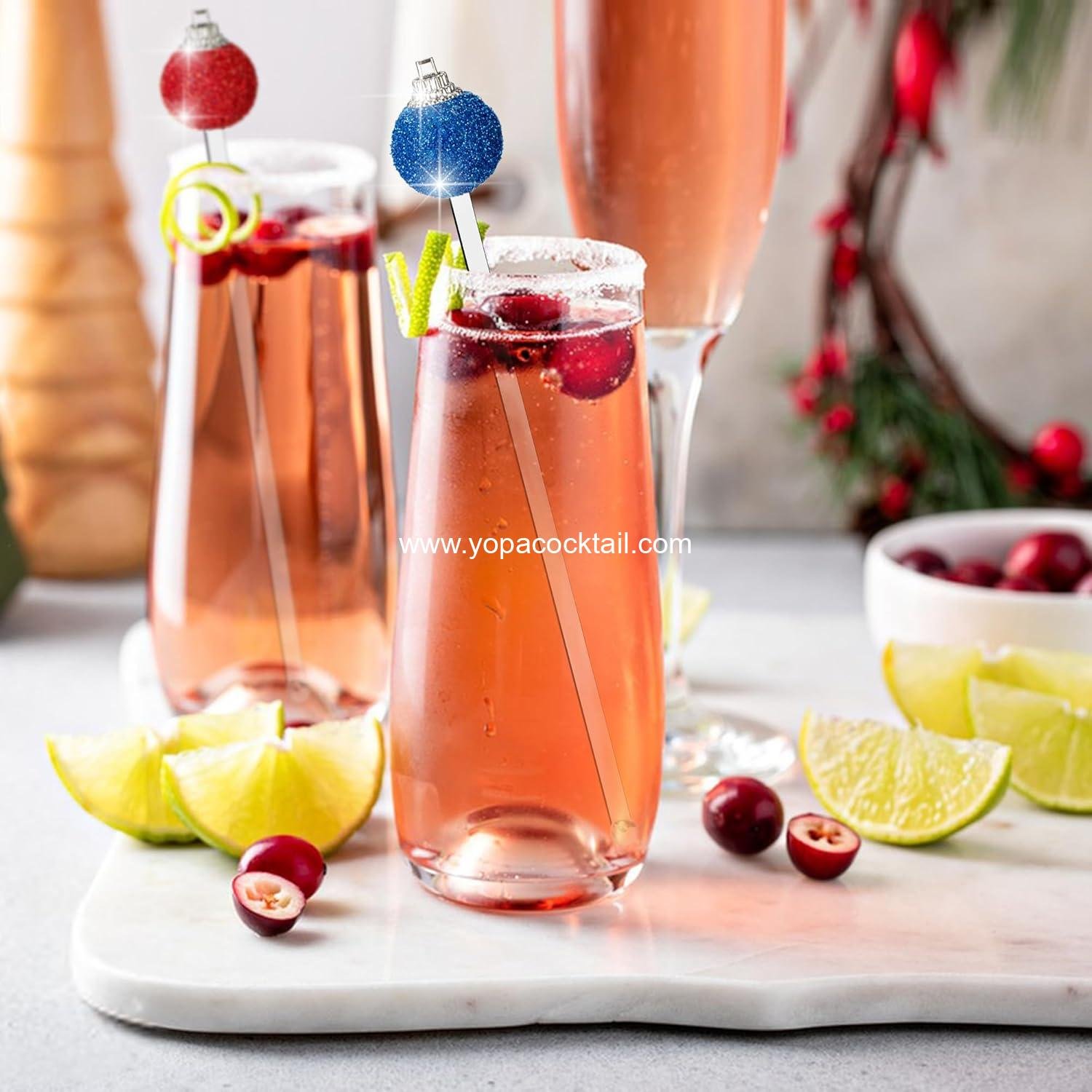 Wholesale 36 Pcs Christmas Glitter Ball Drink Stirrers - Reusable Round Top Colorful Swizzle Sticks for Holiday Cocktails, Coffee, and Juices Supplier