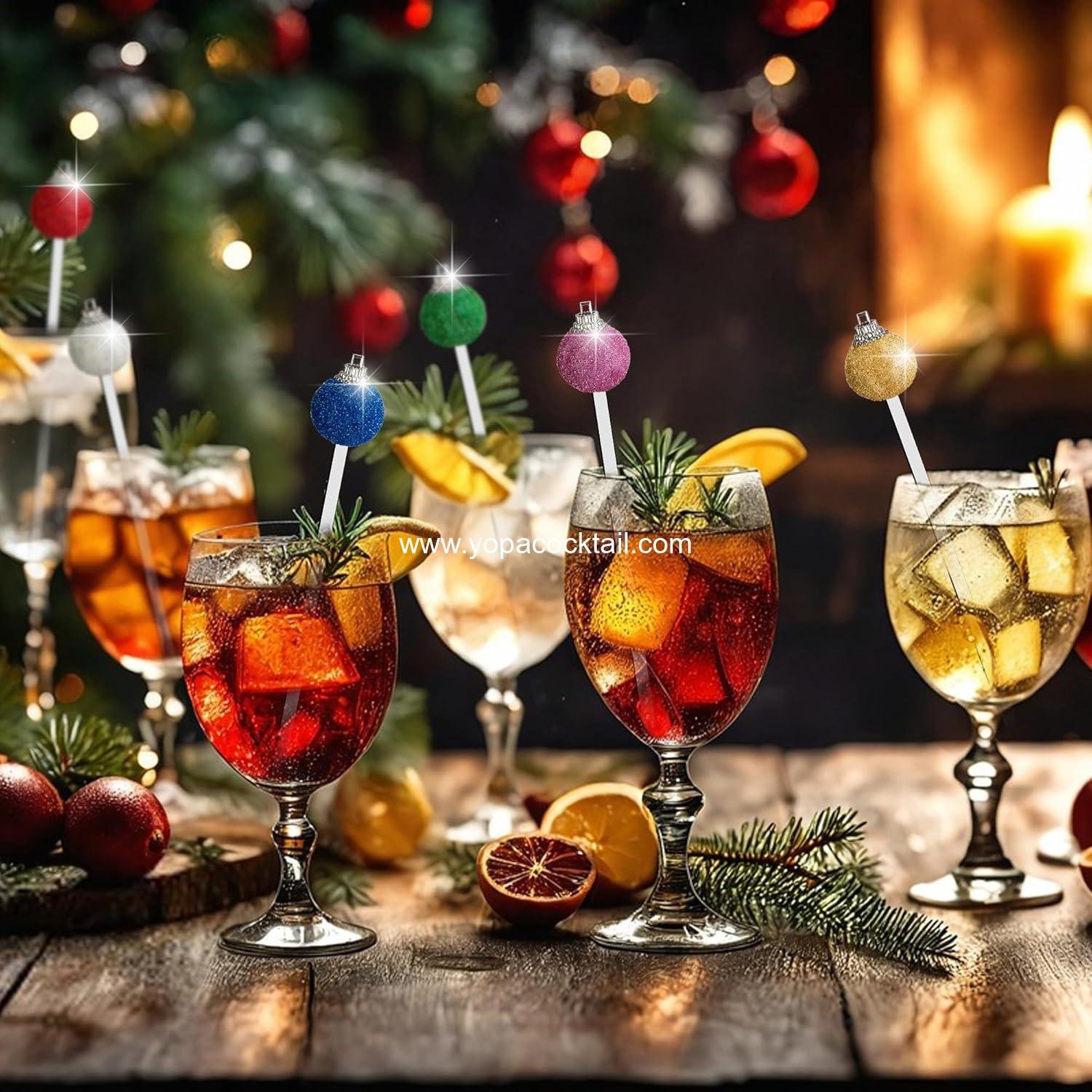 Wholesale 36 Pcs Christmas Glitter Ball Drink Stirrers - Reusable Round Top Colorful Swizzle Sticks for Holiday Cocktails, Coffee, and Juices Supplier