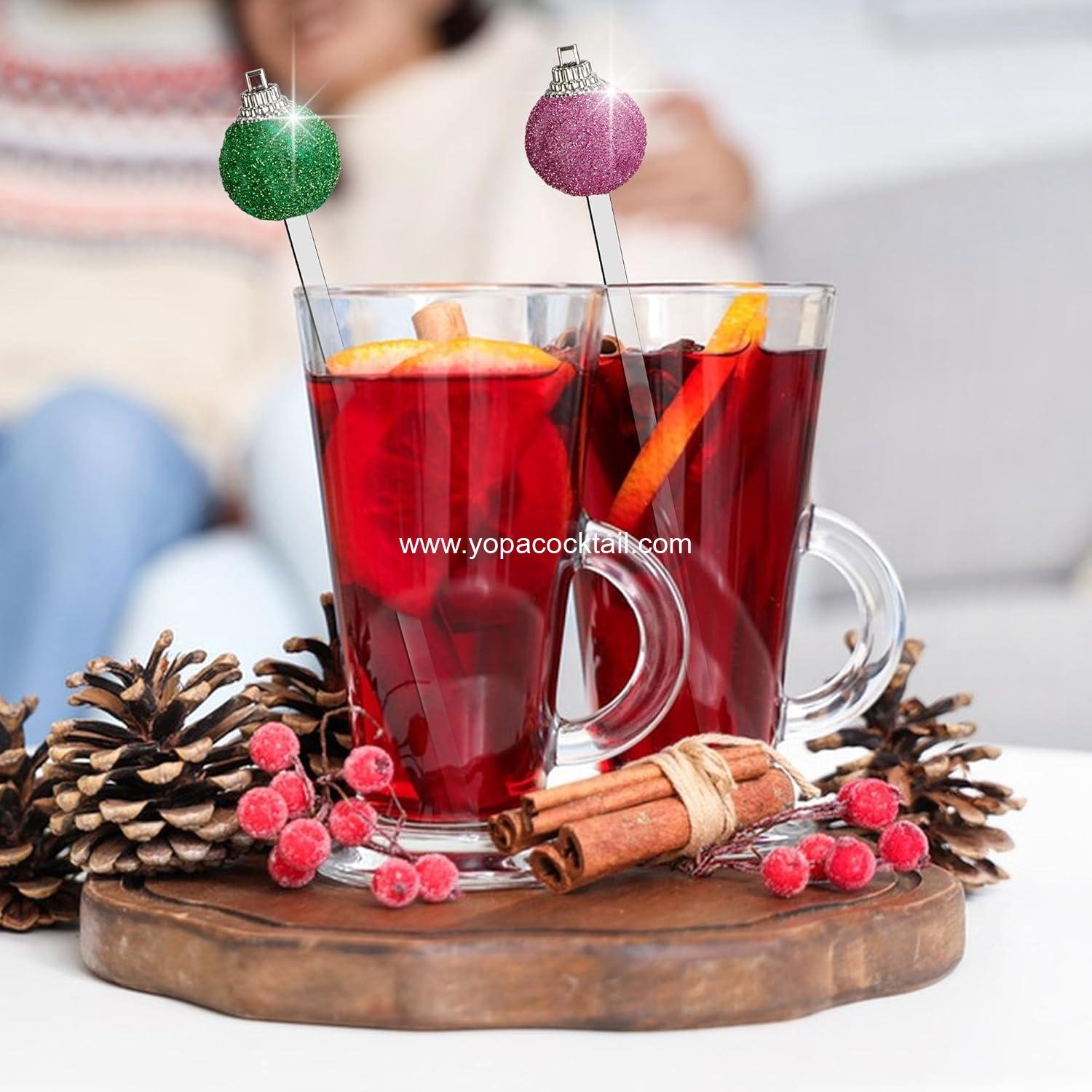Wholesale 36 Pcs Christmas Glitter Ball Drink Stirrers - Reusable Round Top Colorful Swizzle Sticks for Holiday Cocktails, Coffee, and Juices Supplier