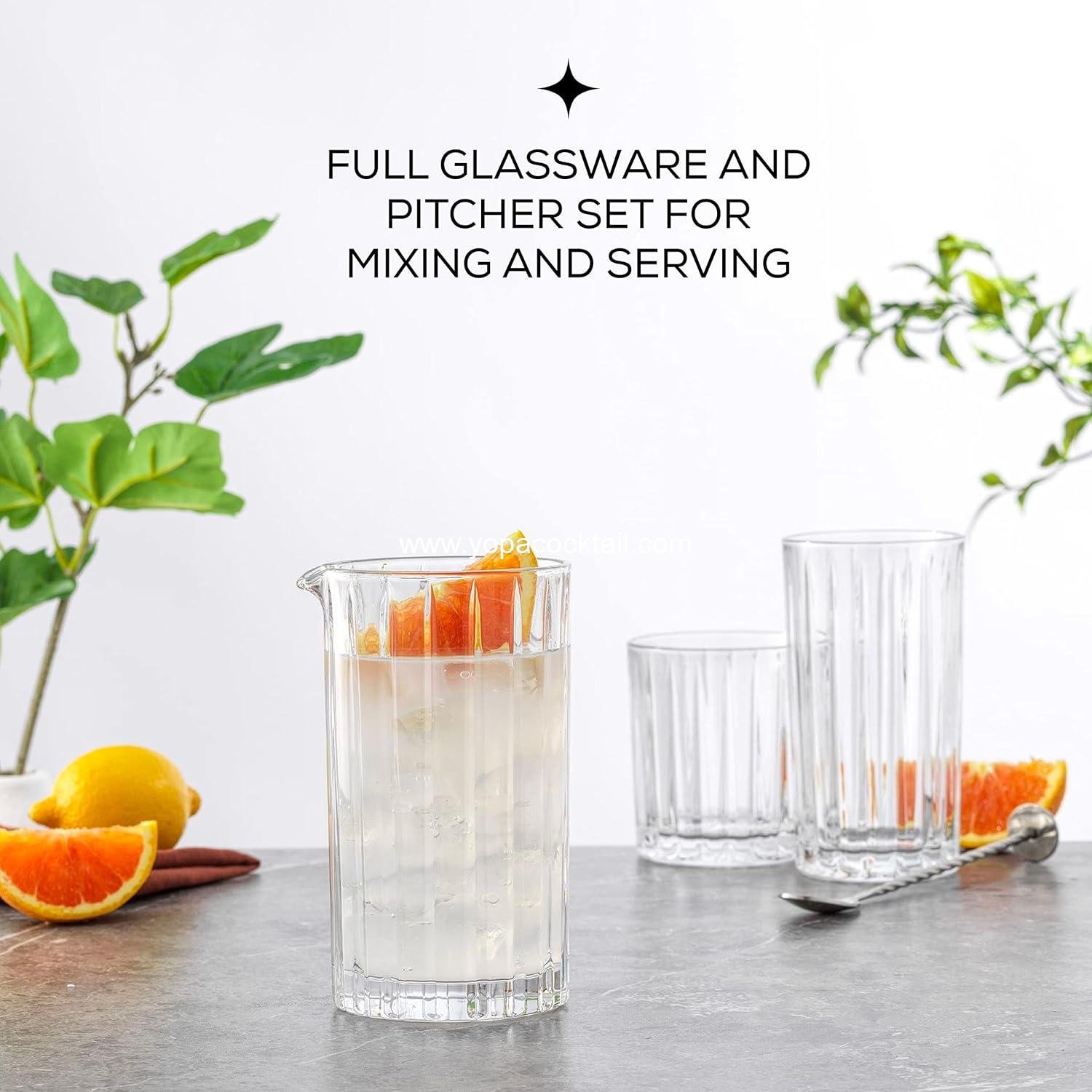 Wholesale 20oz Ribbed Cocktail Mixing Glass Pitcher - Modern Art Deco Stirring Beaker with Heavy Base Glassware - Supplier