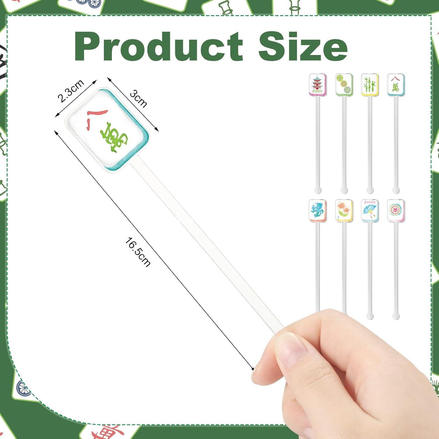 Wholesale 8 Pcs Mahjong Cocktail Swizzle Sticks, Plastic Drink Stirrers for Cocktails, Coffee, Whiskey, and Cakes - Multicolor Acrylic Shafts - Supplier