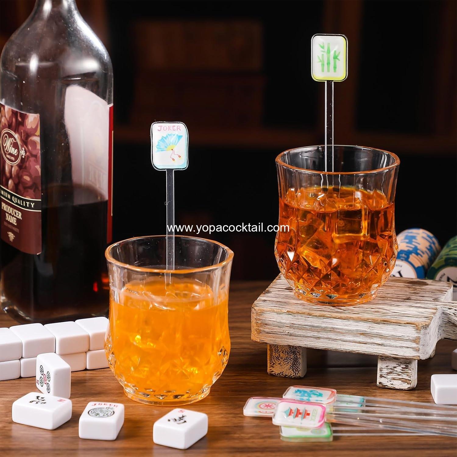 Wholesale 8 Pcs Mahjong Cocktail Swizzle Sticks, Plastic Drink Stirrers for Cocktails, Coffee, Whiskey, and Cakes - Multicolor Acrylic Shafts - Supplier