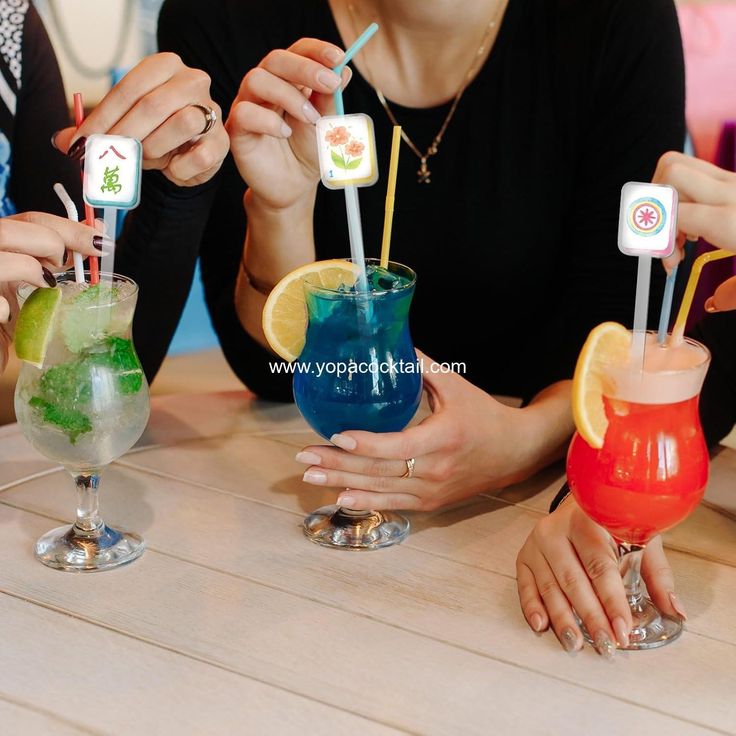 Wholesale 8 Pcs Mahjong Cocktail Swizzle Sticks, Plastic Drink Stirrers for Cocktails, Coffee, Whiskey, and Cakes - Multicolor Acrylic Shafts - Supplier