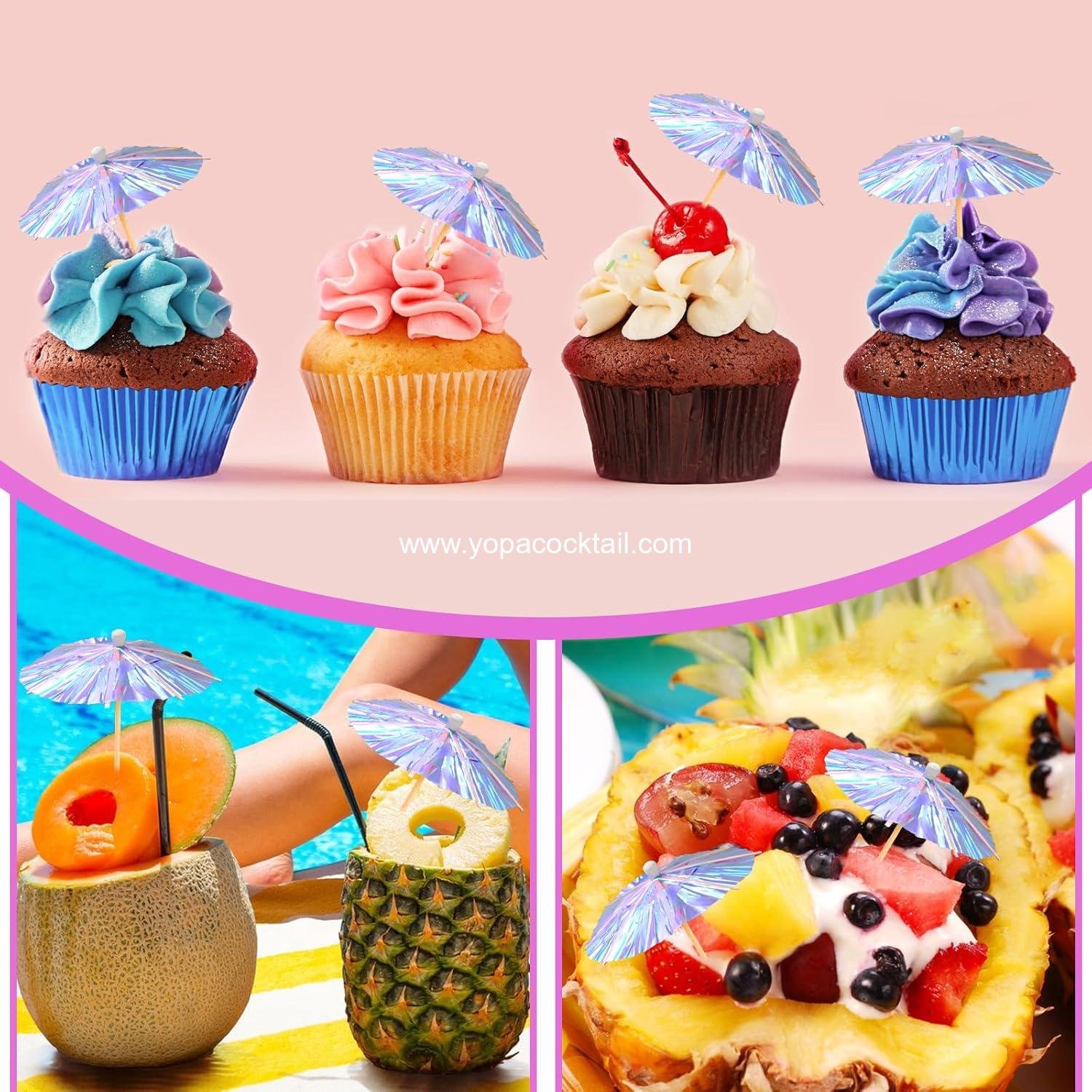 Wholesale 100 PC Mini Drink Cocktail Umbrellas Transparent Wood Toothpicks Parasol Rainbow Lemon Cupcake Toppers Party Decorations factory