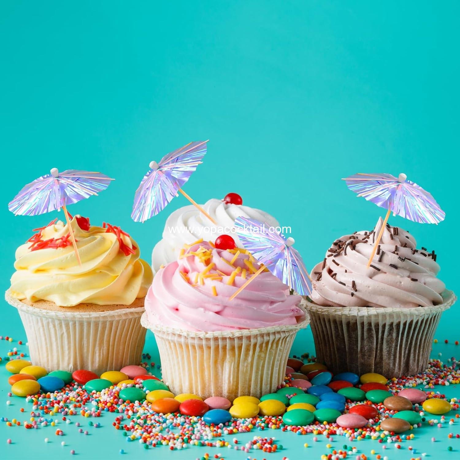 Wholesale 100 PC Mini Drink Cocktail Umbrellas Transparent Wood Toothpicks Parasol Rainbow Lemon Cupcake Toppers Party Decorations factory