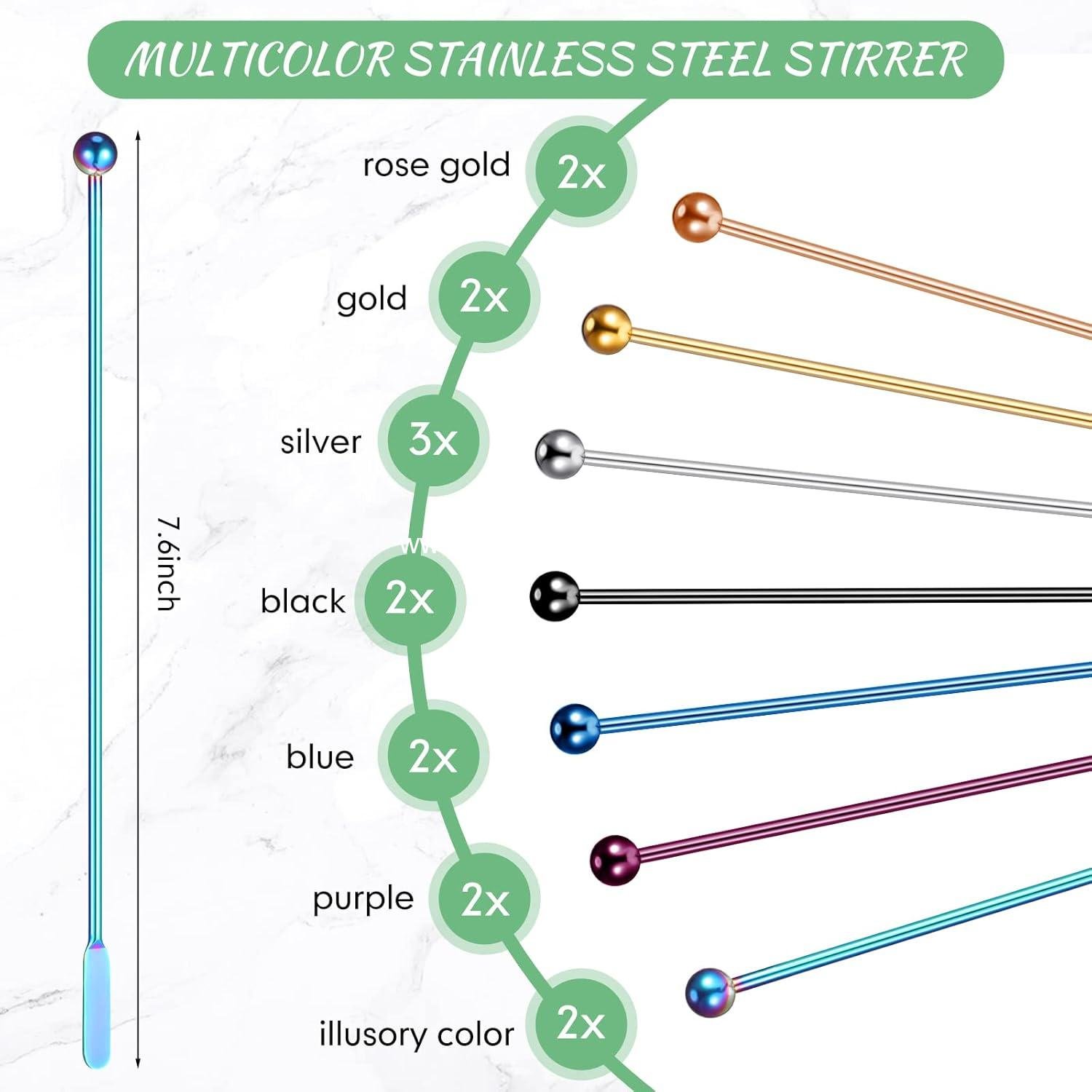 Wholesale 7.6-inch Reusable Stainless Steel Stir Sticks 15 Piece Set for Cocktails Beverages Milk Juices Multi-color factory Wholesale 7.6-inch Reusable Stainless Steel Stir Sticks 15 Piece Set for Cocktails Beverages Milk Juices Multi-color factory