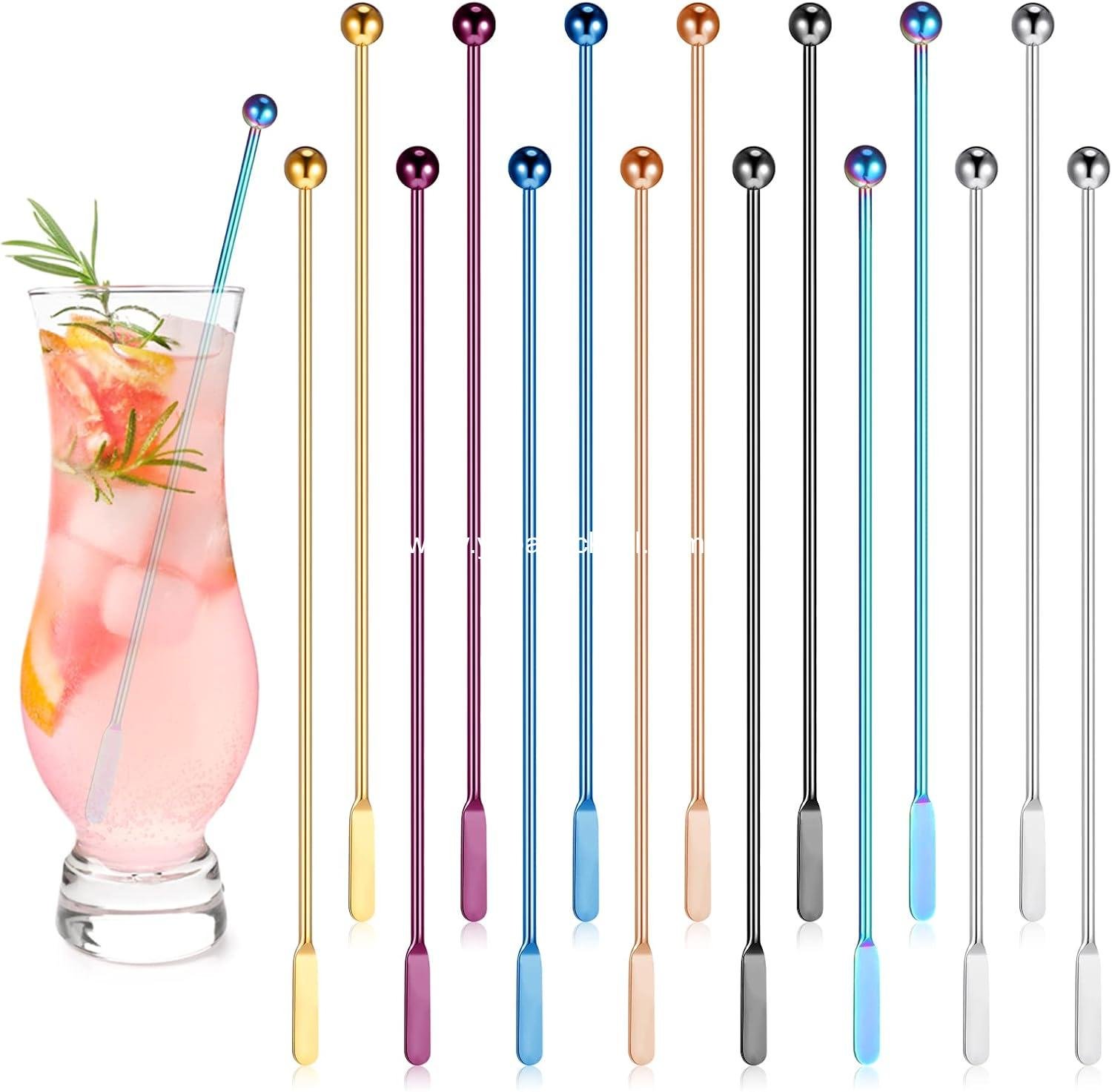 Roshtia 15 Pcs 7.6 Inch Metal Stir Sticks Coffee Stirrers Reusable Stainless Steel Swizzle Stick Drink Stirrers for Cocktail Beverage Milk Juices, Multicolor