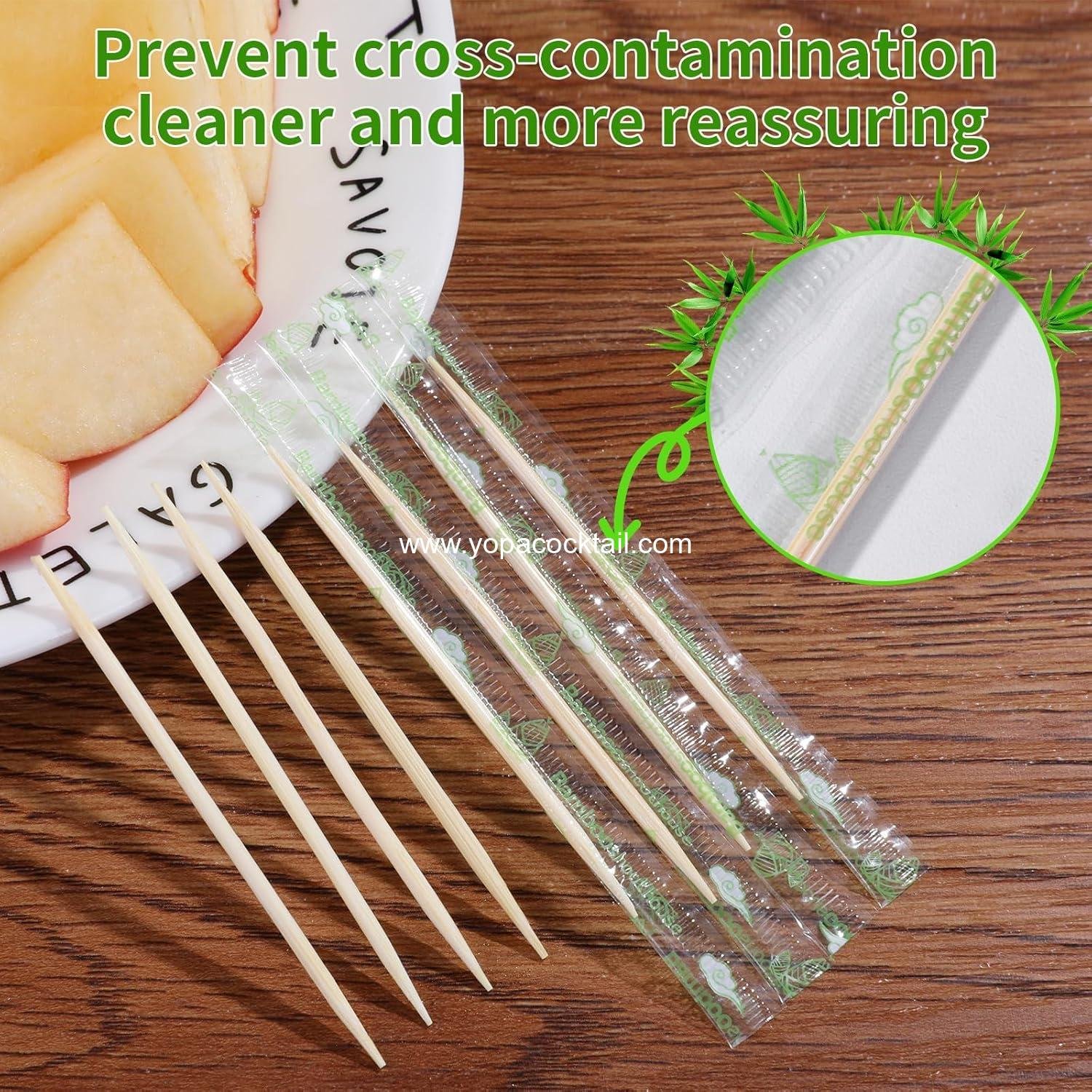 Wholesale 2000-Count Bamboo Round Toothpicks Individually Wrapped Appetizer Party Cocktail BBQ Craft Teeth Cleaning manufacturer