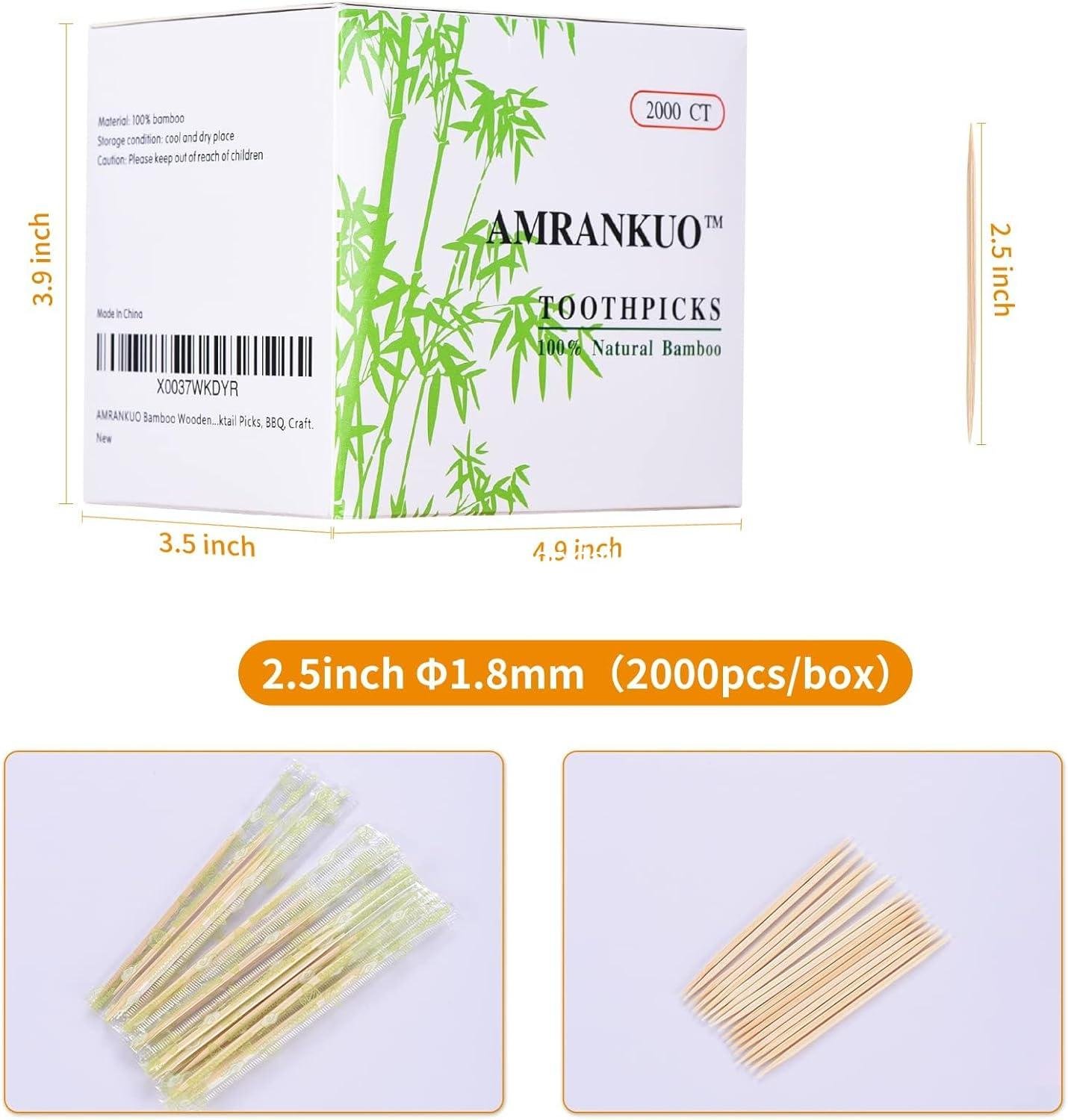Wholesale 2000-Count Bamboo Round Toothpicks Individually Wrapped Appetizer Party Cocktail BBQ Craft Teeth Cleaning manufacturer