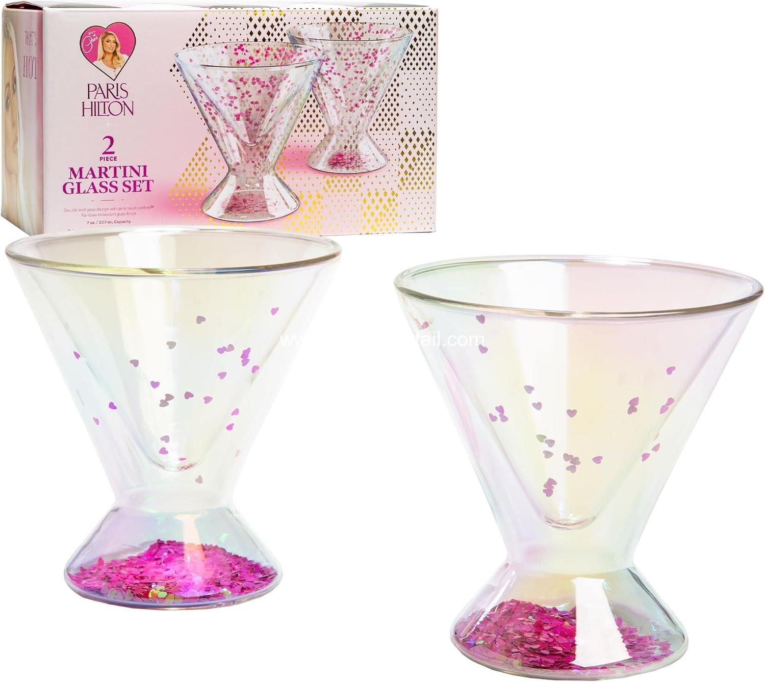 OEM 2-Piece Martini Glass Set, Double Wall Design for Martinis, Cocktails, Margaritas, 207mL (7-Ounce), Iridescent with Glitter Hearts - Supplier OEM 2-Piece Martini Glass Set, Double Wall Design for Martinis, Cocktails, Margaritas, 207mL (7-Ounce), Iridescent with Glitter Hearts - Supplier