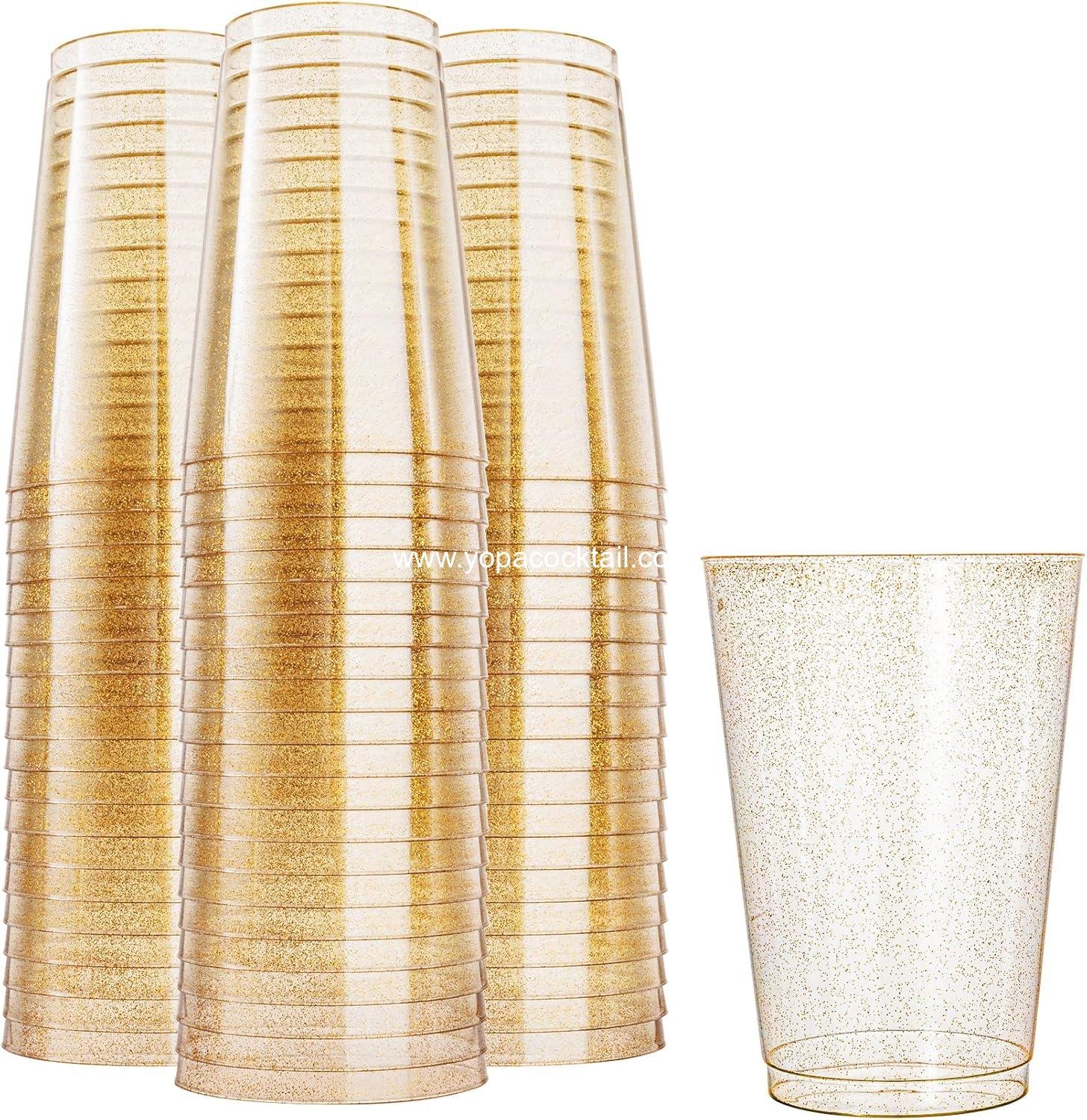 Wholesale 100PCS 12oz Gold Glitter Plastic Cups, Elegant Disposable Wedding and Party Cups - Supplier Wholesale 100PCS 12oz Gold Glitter Plastic Cups, Elegant Disposable Wedding and Party Cups - Supplier