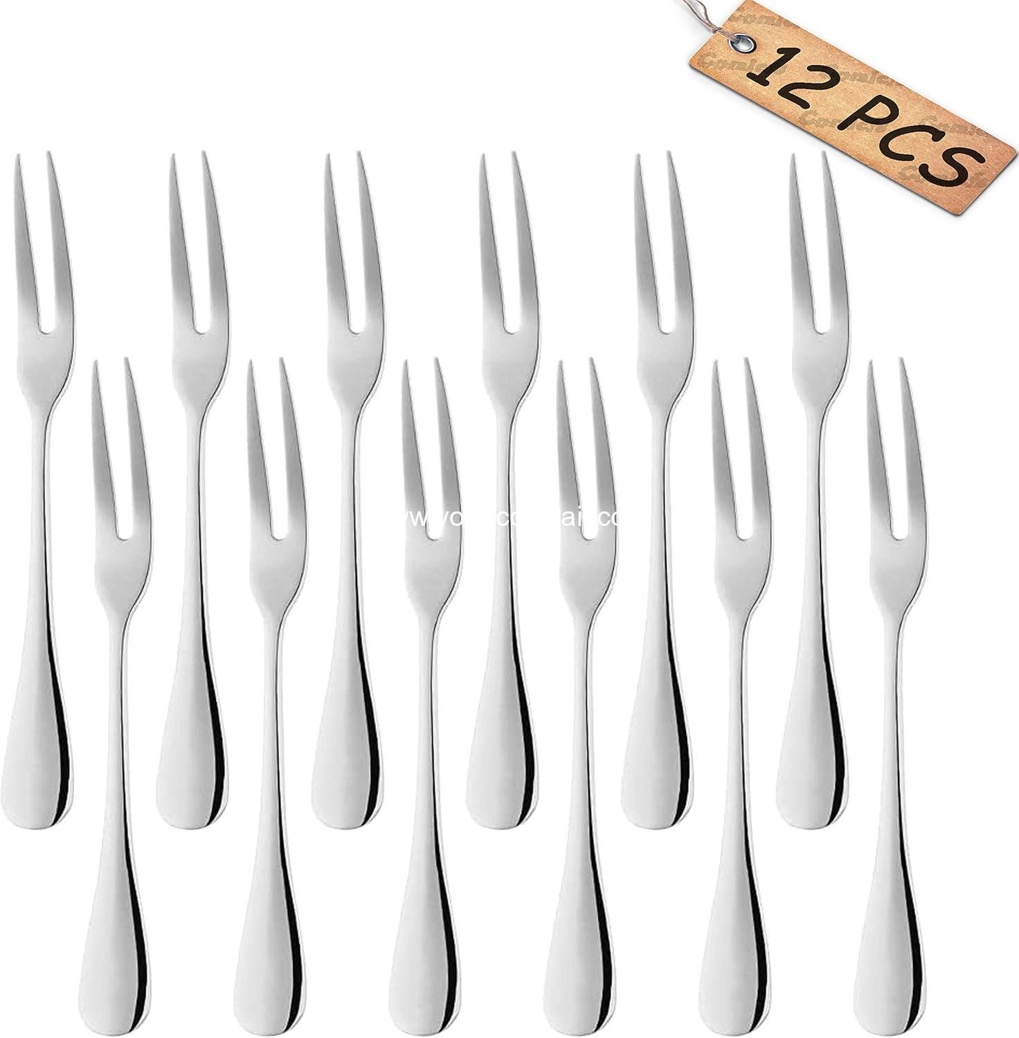 Wholesale 12-Piece Stainless Steel Fork Set, 5.3 Inches, Seafood Crab Forks, Escargot 2-Prong Tasting Appetizer Forks, Dessert, Cocktail, Salad, Fruit Forks for Parties and Travel (Silver) Supplier