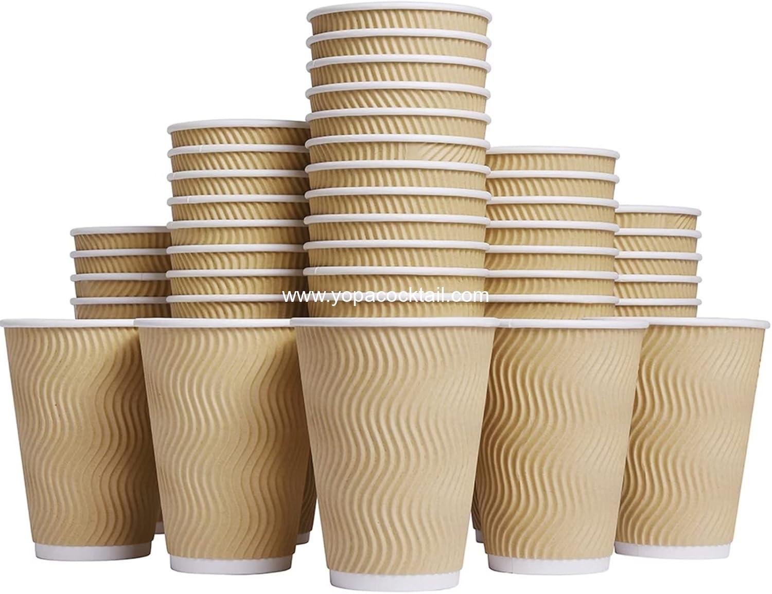 Wholesale 12 oz Disposable Insulated Ripple Wall Paper Cups, 100 pcs Hot Coffee Cups (Brown) - Supplier