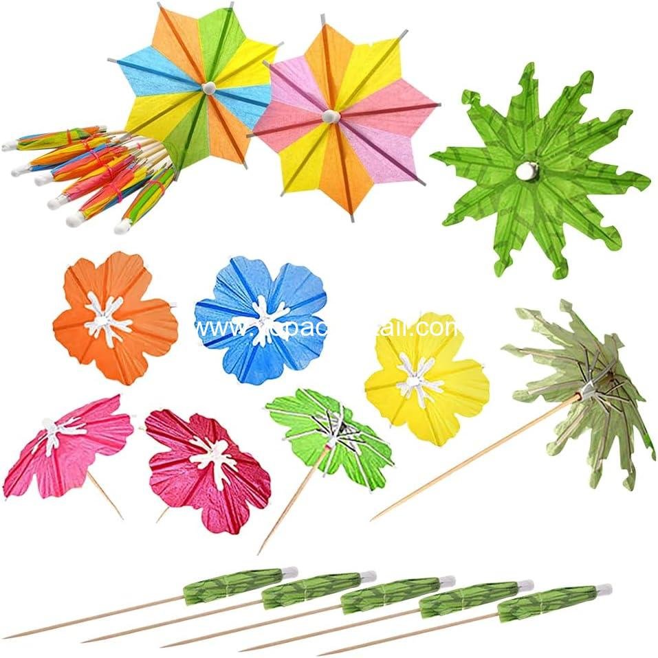 Wholesale 150 Pcs Tropical Paper Drink Umbrellas Colorful Cocktail Umbrella Picks Food Decoration Wedding Hawaiian Themed Cupcake Toppers Supplier