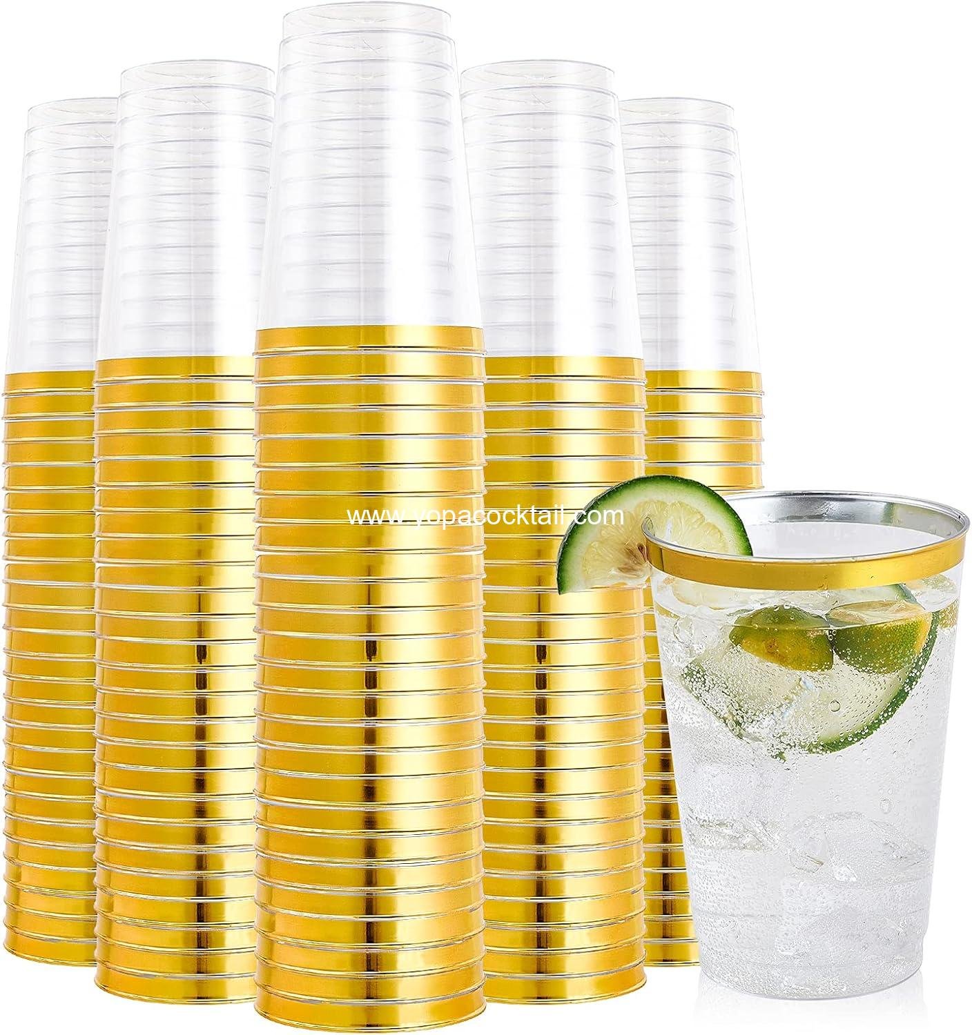 Wholesale 200 Pack 12 oz Gold Rimmed Plastic Cups, Clear Heavy-Duty Disposable Tumblers for Weddings and Elegant Parties, OEM Supplier Wholesale 200 Pack 12 oz Gold Rimmed Plastic Cups, Clear Heavy-Duty Disposable Tumblers for Weddings and Elegant Parties, OEM Supplier