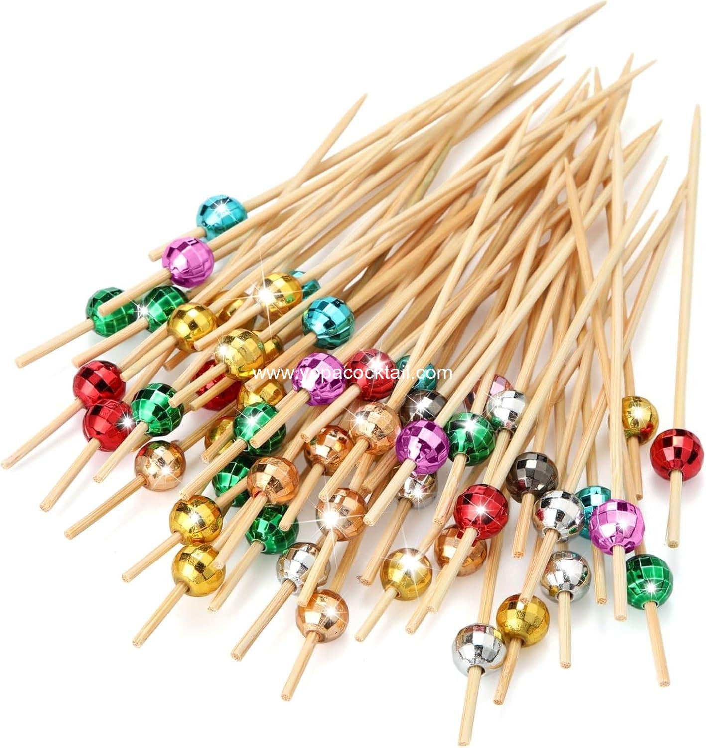 Wholesale 200 Pcs Disco Ball Cocktail Picks 4.7 Inch Colorful Decor Toothpicks for Appetizers and Drinks, Bamboo Skewers for Fruit and Charcuterie, Summer 70s Theme Party Supplier