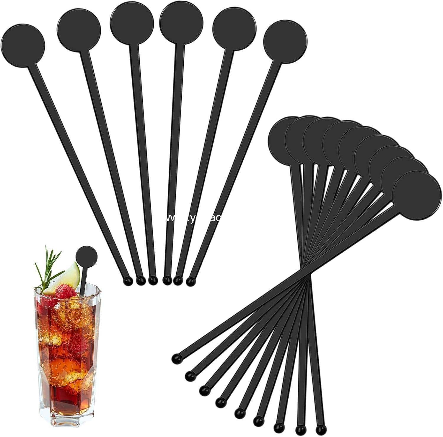 Wholesale 240Pcs 7-Inch Disposable Plastic Drink Stirrers with Disc Top for Cocktails, Bar Drinks, Wedding Drinks, Coffee, and Whiskey Beverages (Black) - Supplier