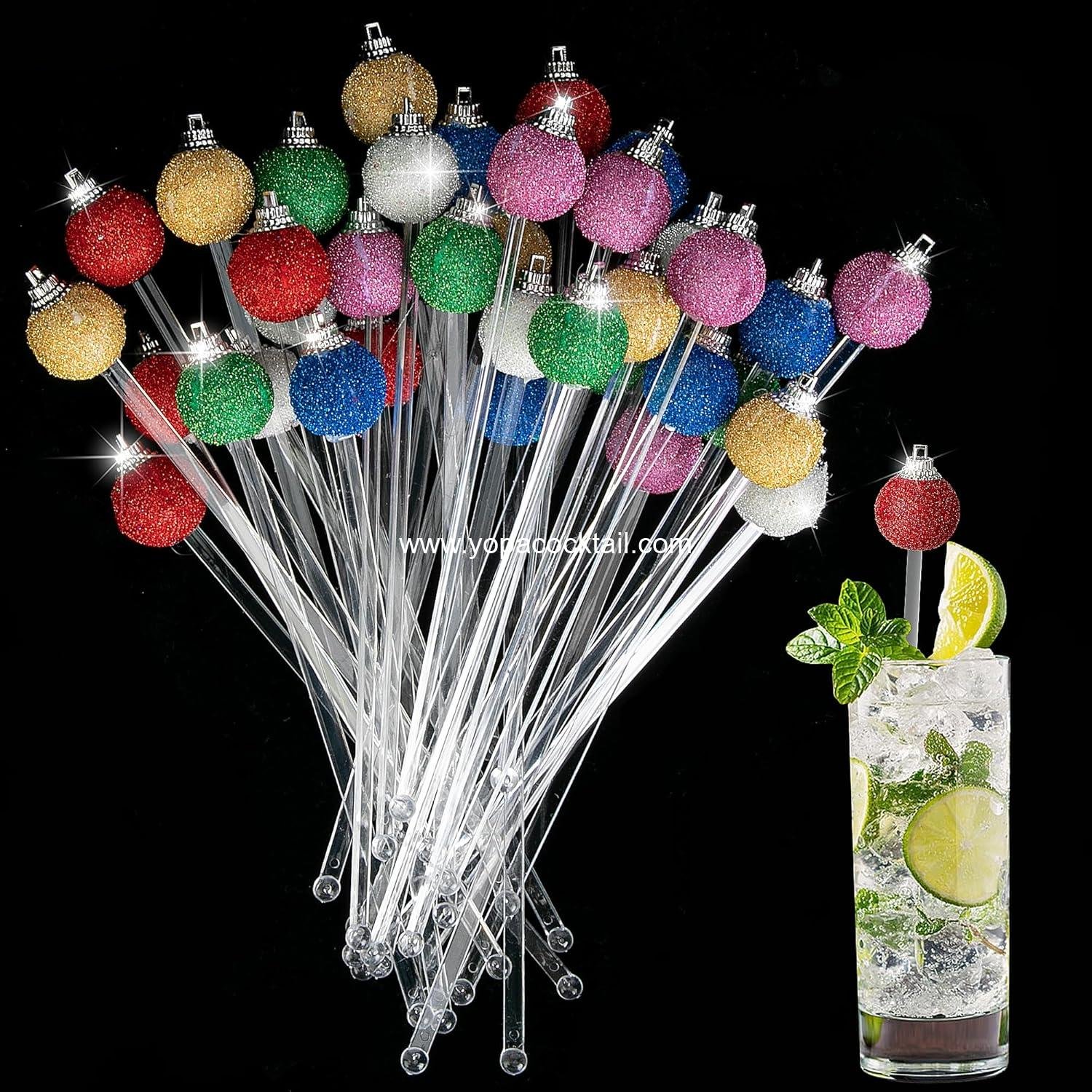 Wholesale 36 Pcs Christmas Glitter Ball Drink Stirrers - Reusable Round Top Colorful Swizzle Sticks for Holiday Cocktails, Coffee, and Juices Supplier