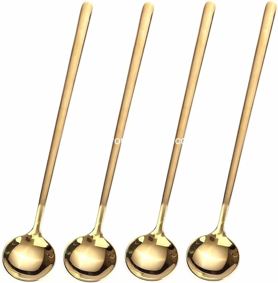 Wholesale 4 PCS 6.7 Inch Gold Stainless Steel Long Handle Coffee and Tea Spoons for Stirring, Factory