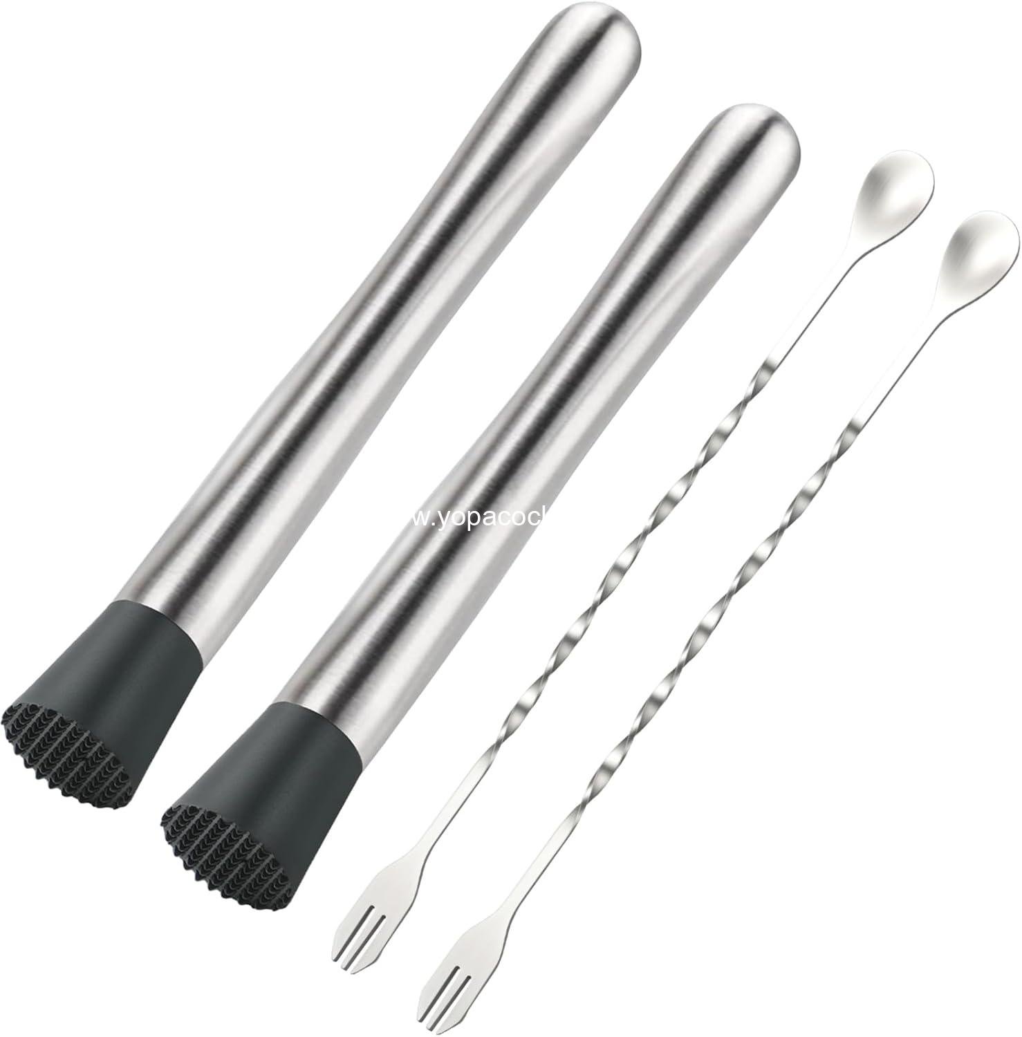 Wholesale 4Pcs 10'' Muddler and Spoon Set for Cocktails, 304 Stainless Steel Fruit Smasher, Home Bar Bartender Accessories, Mixing Tools for Mojitos and Lemonade Stand Supplier