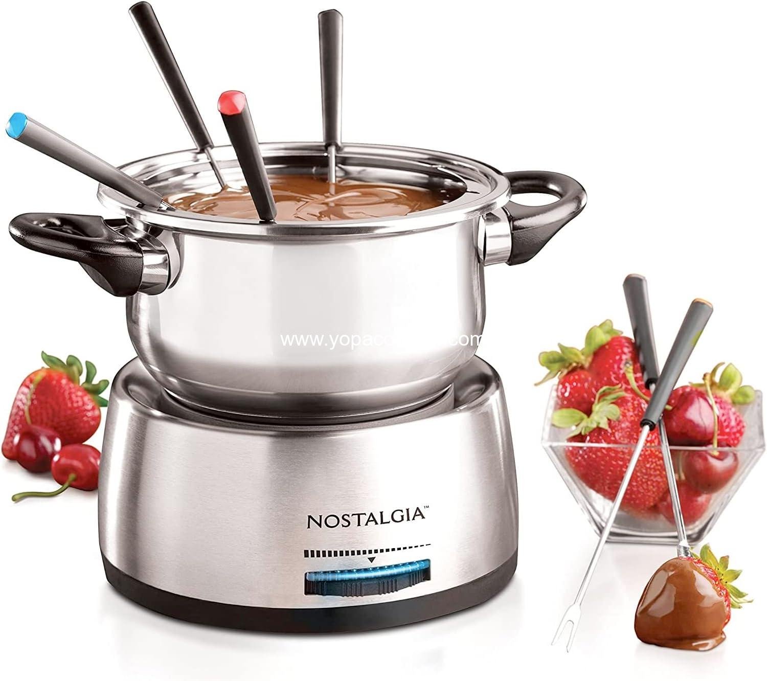 Wholesale 6-Cup Electric Fondue Pot Set for Cheese & Chocolate - 6 Color-Coded Forks, Temperature Control - Stainless Steel Kitchen Gadgets for Hors d'Oeuvres and More - Manufacturer