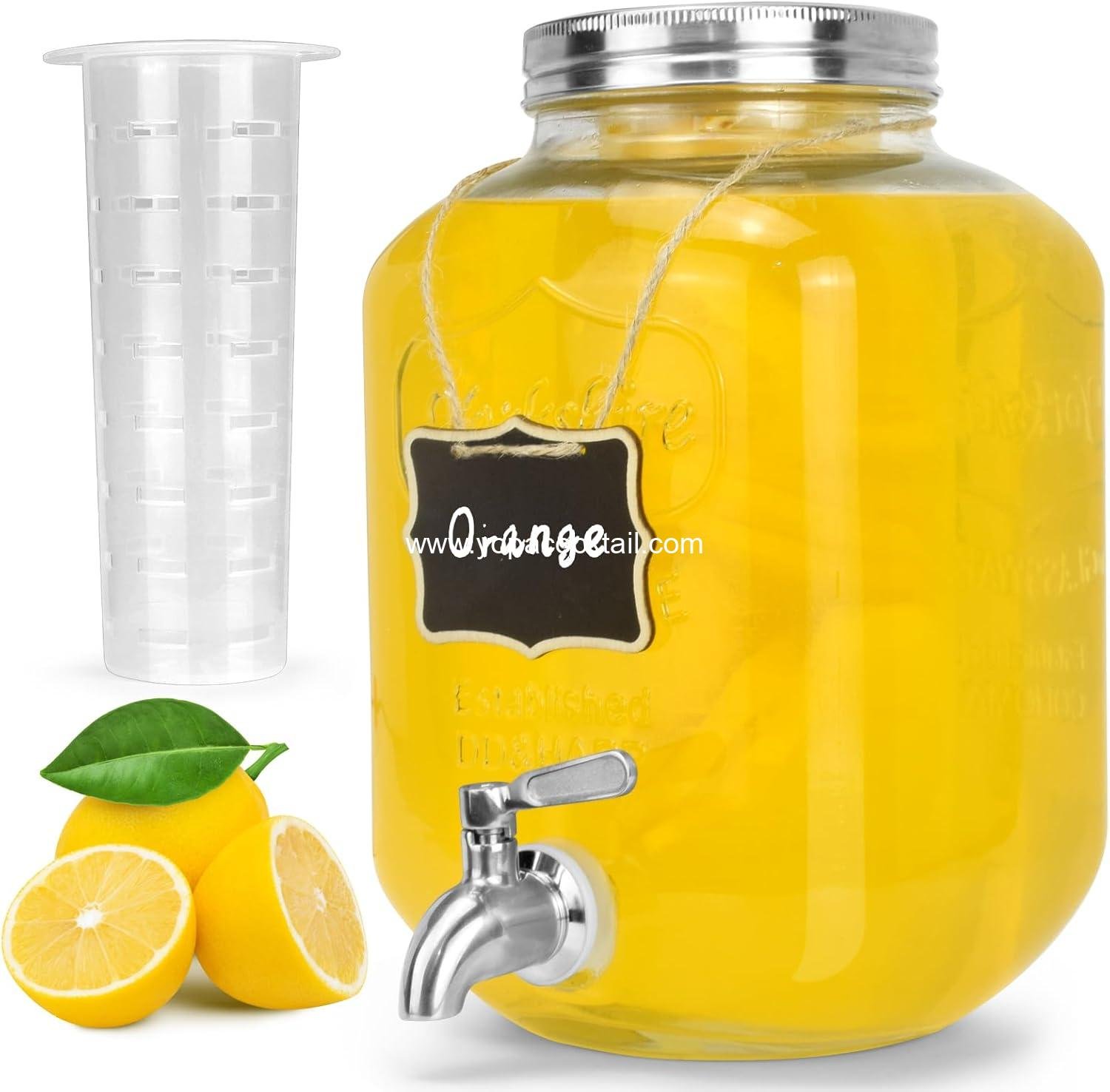 Wholesale Glass Beverage Dispenser with Stainless Steel Spigot, 1.2 Gallon Mason Jar Drink Dispenser for Sun Tea, Lemonade, and Juice at Weddings & Events, Leak-Proof with Infuser Included - Supplier