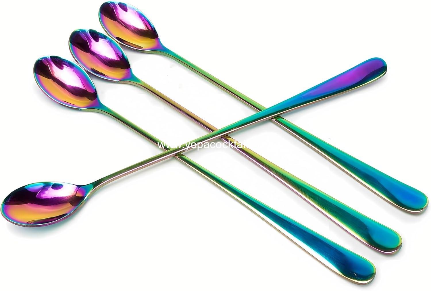 Wholesale Long-Handled Ice Tea Spoon Set of 4 (9 IN) - Cocktail Stir Spoons, Stainless Steel Coffee Spoons, Ice Cream Scoop - Supplier