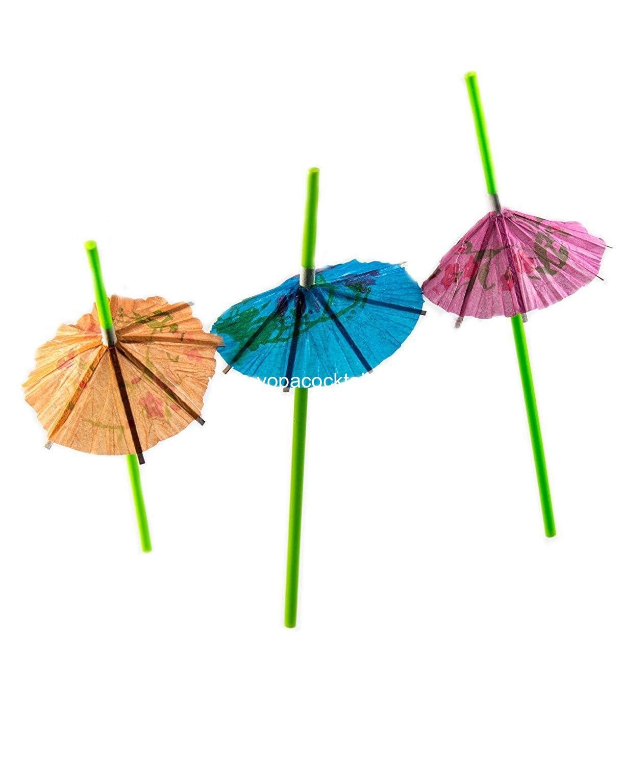 Wholesale Luau Party Straws - 24 Green Umbrella Straws & 24 Pink Palm Straws, Total 56 Straws, Supplier