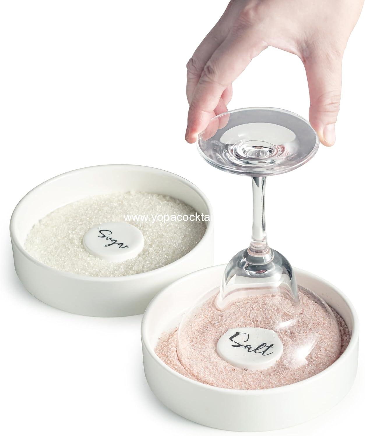 Wholesale Margarita Salt Rimmer Set, Ceramic Bar Glass Rimmer for Margaritas and Cocktails, Salt Box Spice Container, Home Bar Decor, Set of 2, White - Supplier