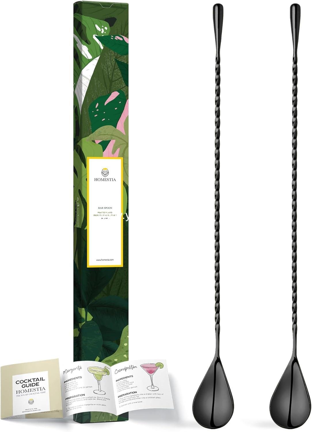 Wholesale Stainless Steel Cocktail Mixing Spoon, 12-Inch Long Handle Spiral Design Stirrers for Drinks and Cocktails, Barspoons (2PCS Black) Supplier Wholesale Stainless Steel Cocktail Mixing Spoon, 12-Inch Long Handle Spiral Design Stirrers for Drinks and Cocktails, Barspoons (2PCS Black) Supplier