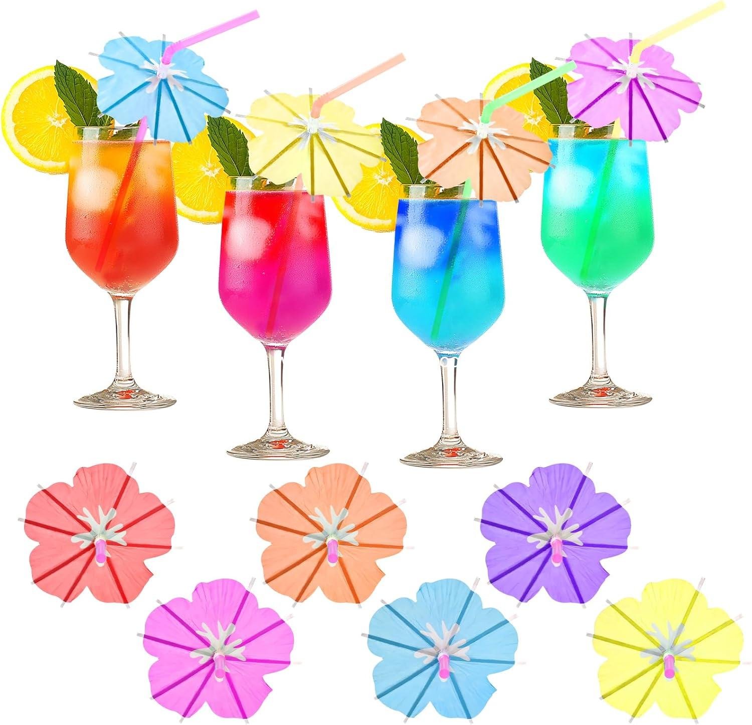 Wholesale Tropical Cocktail Drink Straws with Mini Umbrella, Colorful Parasol Straws for Margaritas, Piña Coladas, and Mojitos, 50 PCS Summer Party Decorations, Supplier