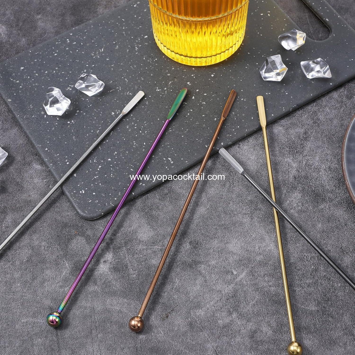 Wholesale 10 Piece Stainless Steel Reusable Coffee Stirrer Spoon Cocktail Swizzle Stick Small Rectangular Paddle manufacturer