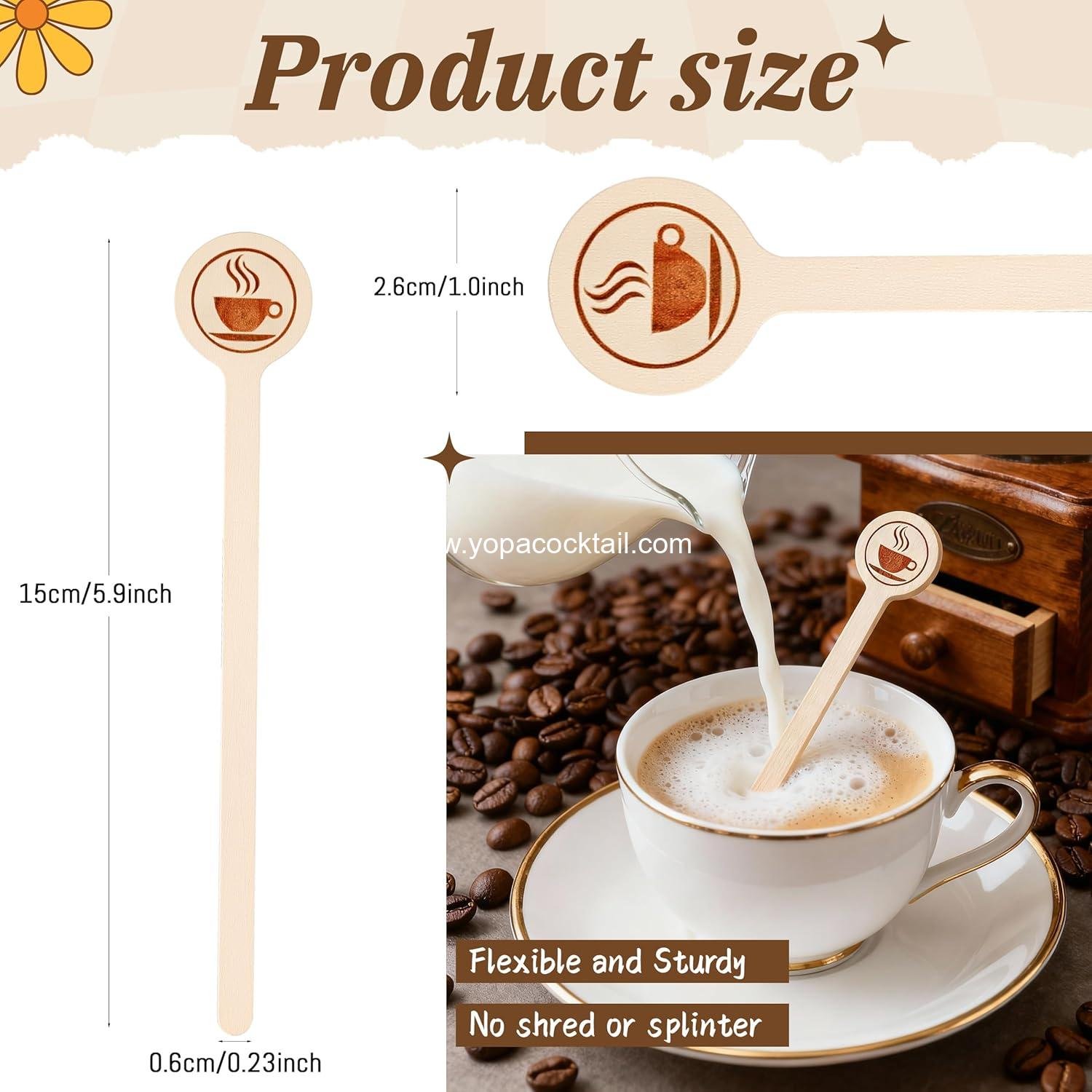 Wholesale 5.9 Inch Natural Birch Wood Coffee Stirrers 100 Pack Round End Disposable Stirring Sticks for Hot Drinks Cocktails Milk supplier