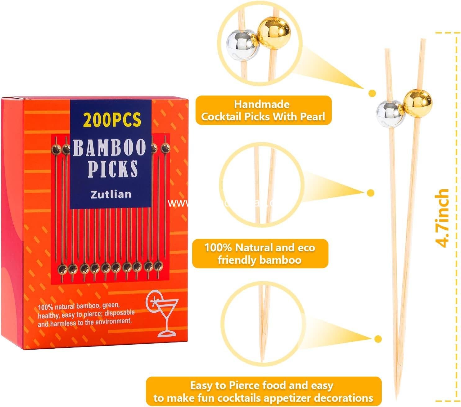 Wholesale 200 Pcs Gold Pearl Cocktail Picks Silver Ball Fancy Bamboo Skewers 4.7 Inch Appetizer Drink Fruit Sandwich Charcuterie Party Decorative Sticks manufacturer