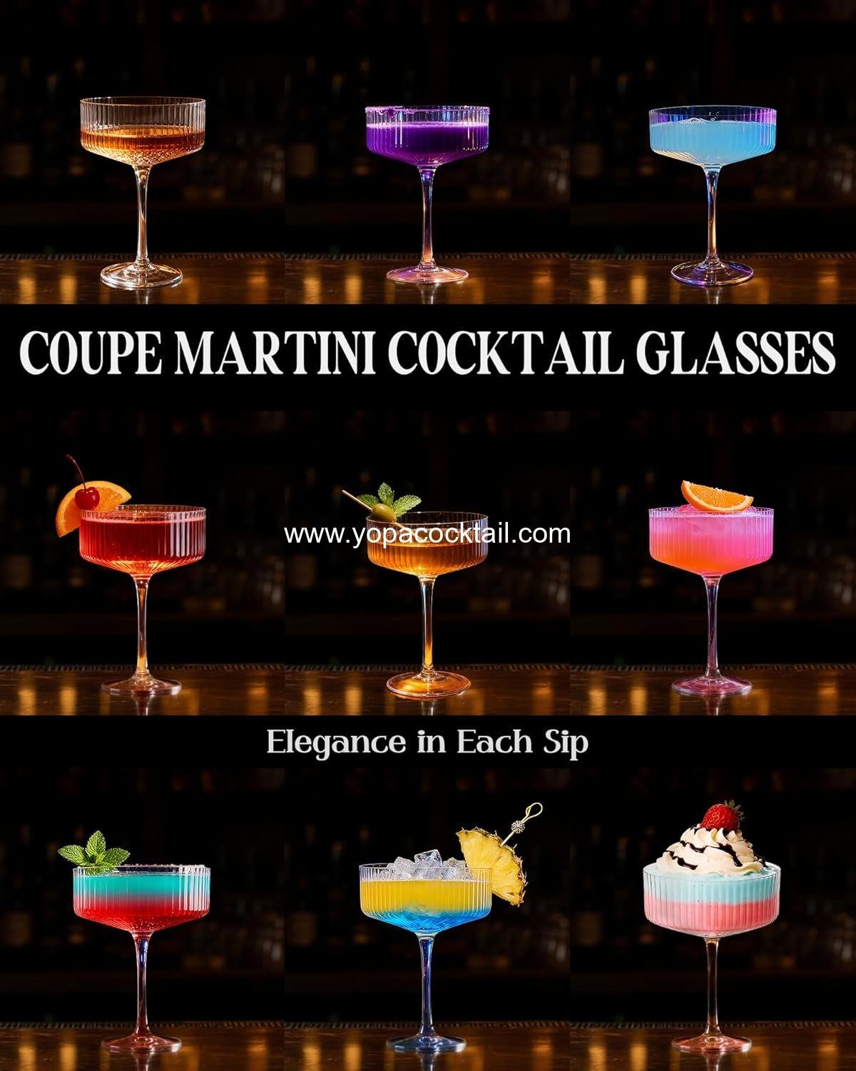 Wholesale 10 oz Ribbed Vintage Coupe Glasses Set of 4 | Elegant Crystal Cocktail Champagne Dessert Glasses | Gift Entertaining OEM manufacturer