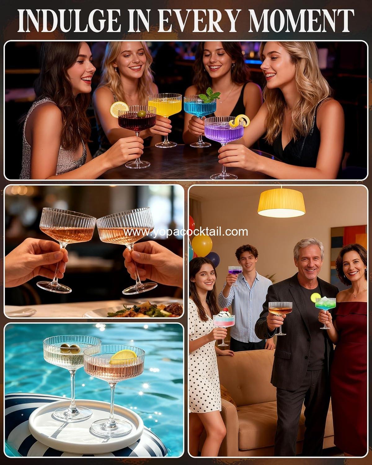 Wholesale 10 oz Ribbed Vintage Coupe Glasses Set of 4 | Elegant Crystal Cocktail Champagne Dessert Glasses | Gift Entertaining OEM manufacturer