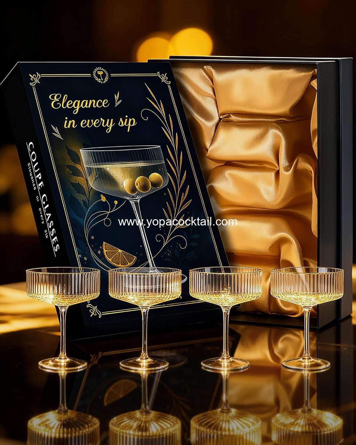 Wholesale 10 oz Ribbed Vintage Coupe Glasses Set of 4 | Elegant Crystal Cocktail Champagne Dessert Glasses | Gift Entertaining OEM manufacturer