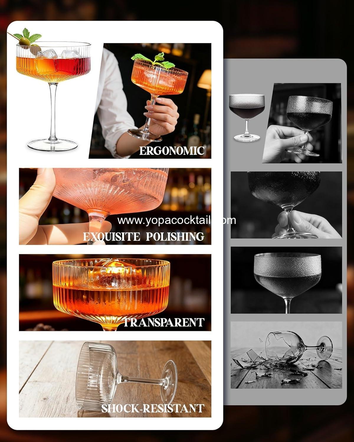 Wholesale 10 oz Ribbed Vintage Coupe Glasses Set of 4 | Elegant Crystal Cocktail Champagne Dessert Glasses | Gift Entertaining OEM manufacturer