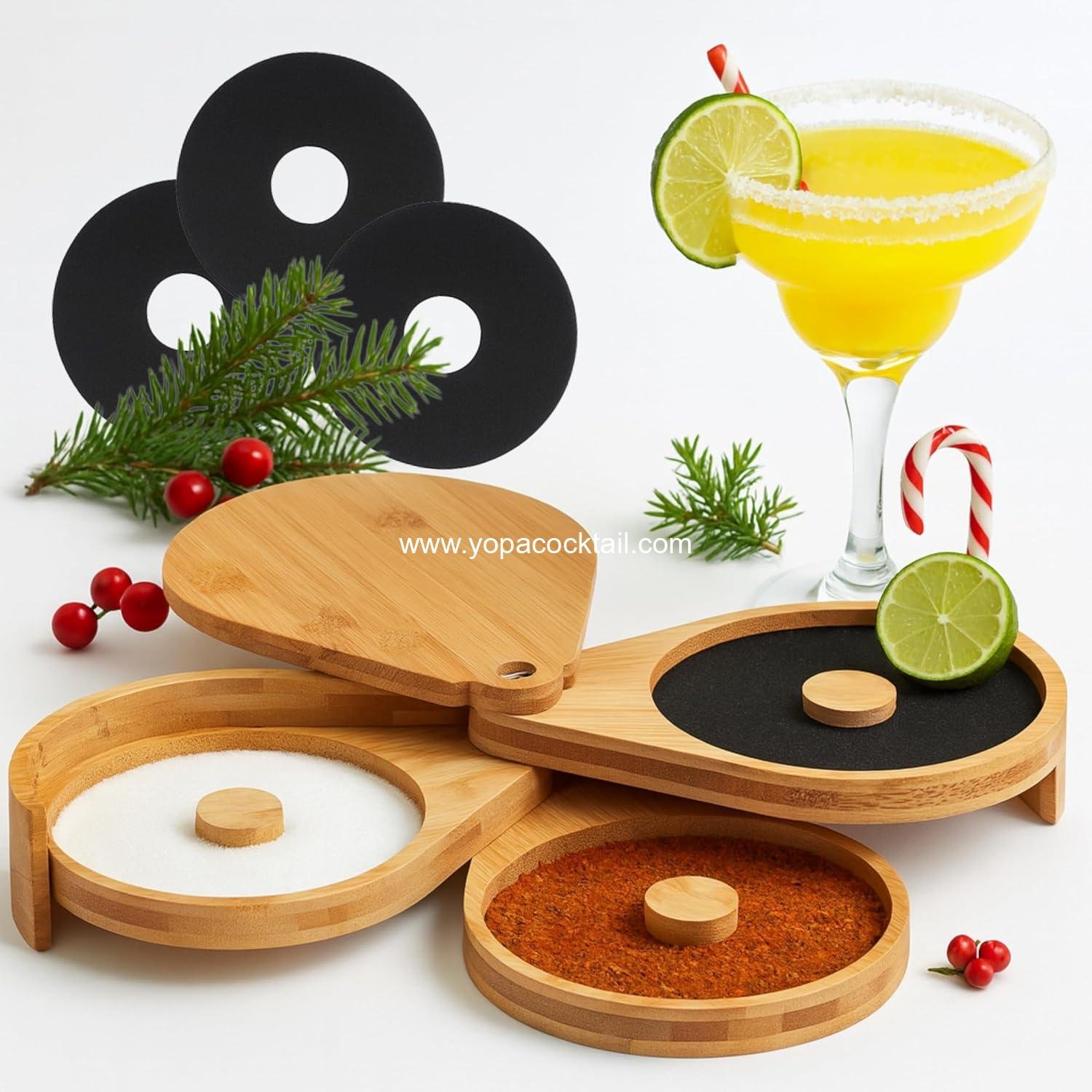 3-Tier Margarita Salt Rimmer Set – Sugar and Salt Dish for Cocktails Bar Accessories for Drinks Rim Salter for Glasses Kit and Party Supplies